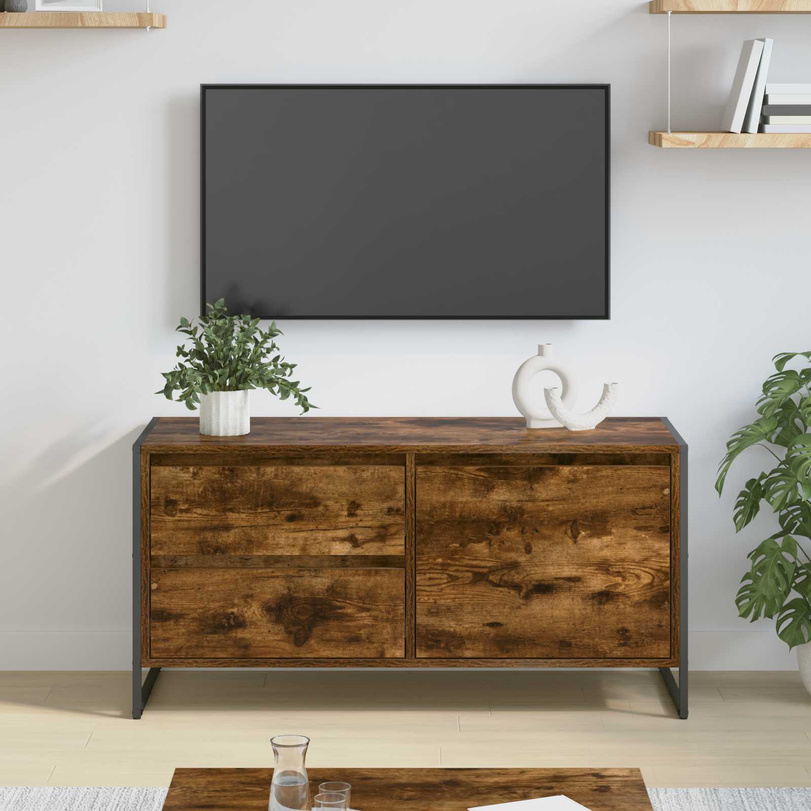 vidaXL TV-kast met lade Zwart Eiken 100 x 36 x 49.5 cm Bewerkt hout