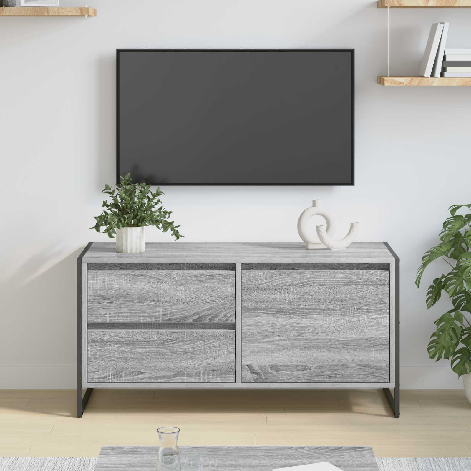 vidaXL TV-kast met lade Zwart Eiken 100 x 36 x 49.5 cm Bewerkt hout