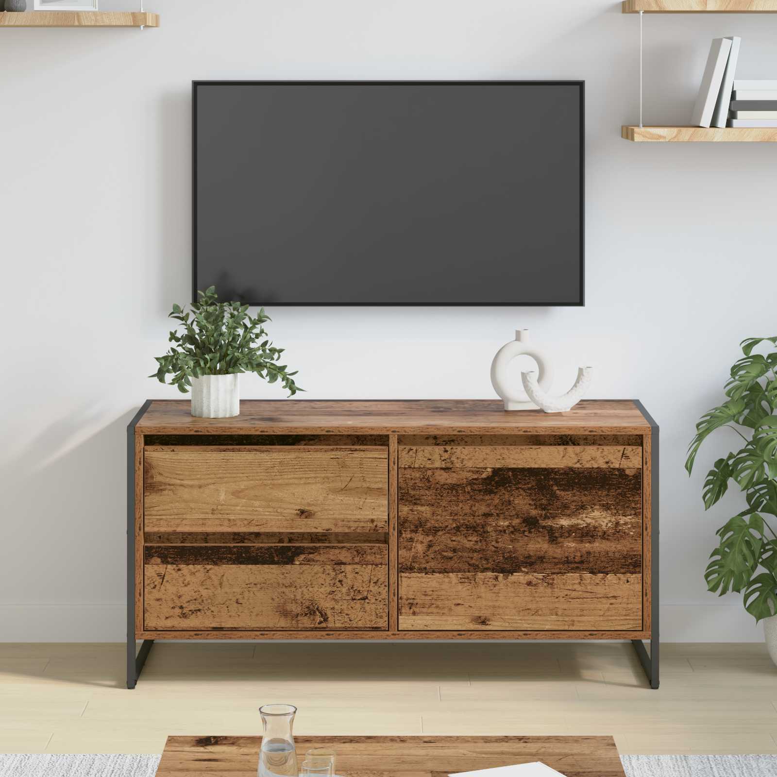 vidaXL TV-kast met lade Zwart Eiken 100 x 36 x 49.5 cm Bewerkt hout