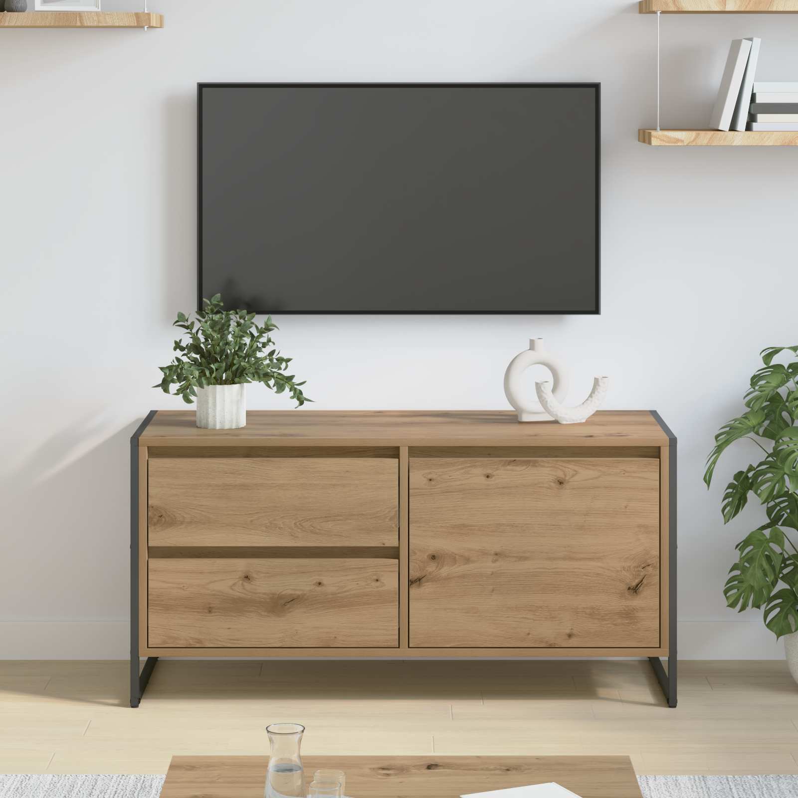vidaXL TV-kast met lade Zwart Eiken 100 x 36 x 49.5 cm Bewerkt hout