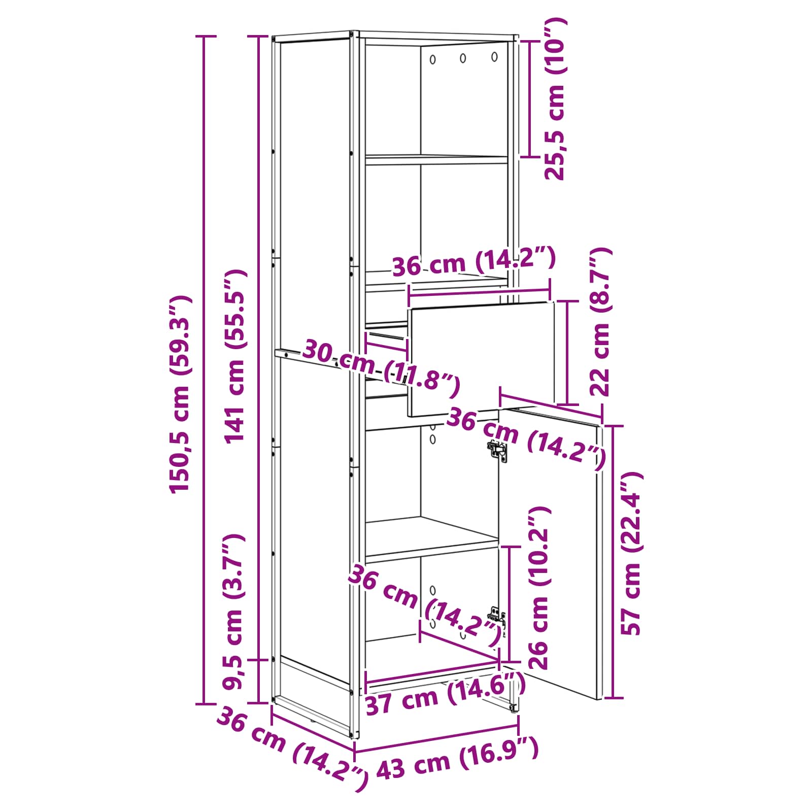 vidaXL Boekenkast met lade Zwart Eiken 43 x 36 x 150.5 cm Bewerkt hout
