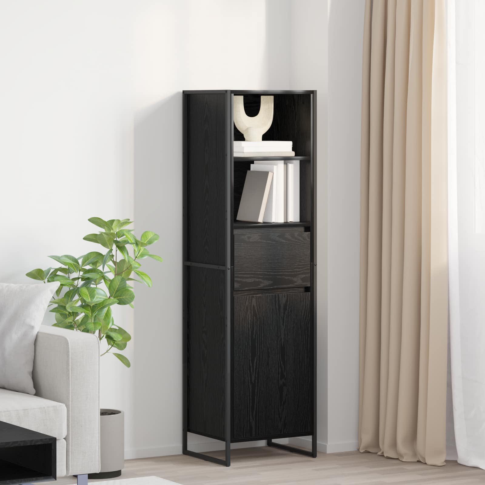 vidaXL Boekenkast met lade Zwart Eiken 43 x 36 x 150.5 cm Bewerkt hout