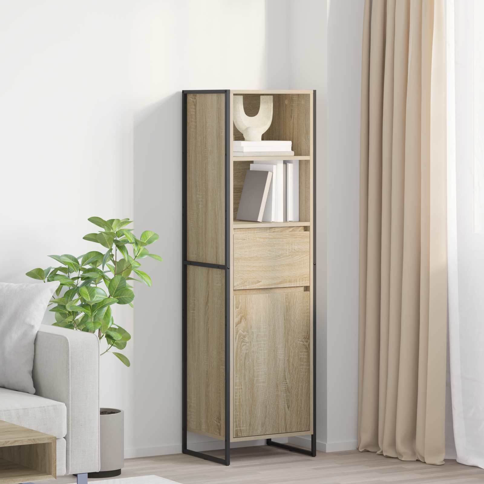 vidaXL Boekenkast met lade Zwart Eiken 43 x 36 x 150.5 cm Bewerkt hout