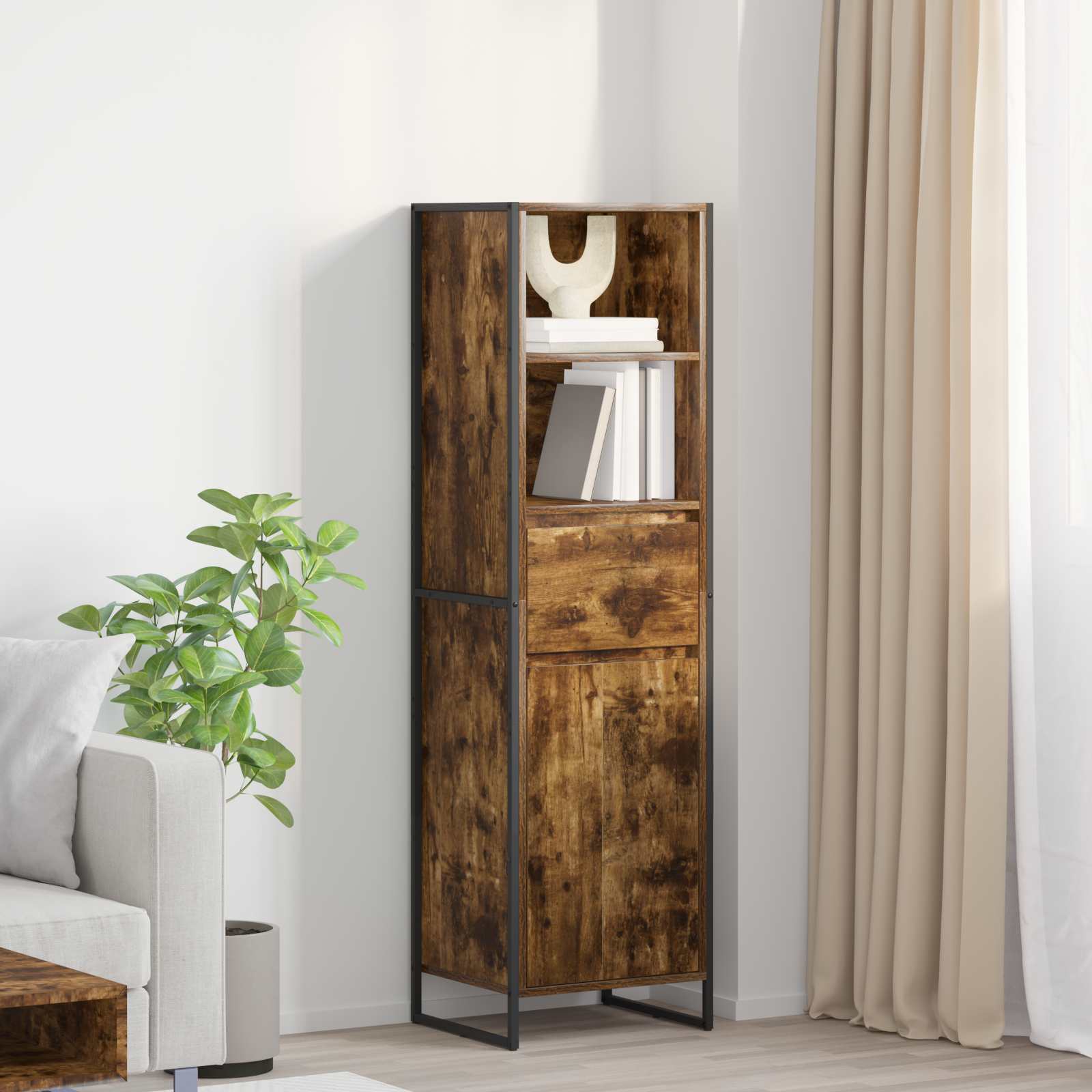 vidaXL Boekenkast met lade Zwart Eiken 43 x 36 x 150.5 cm Bewerkt hout