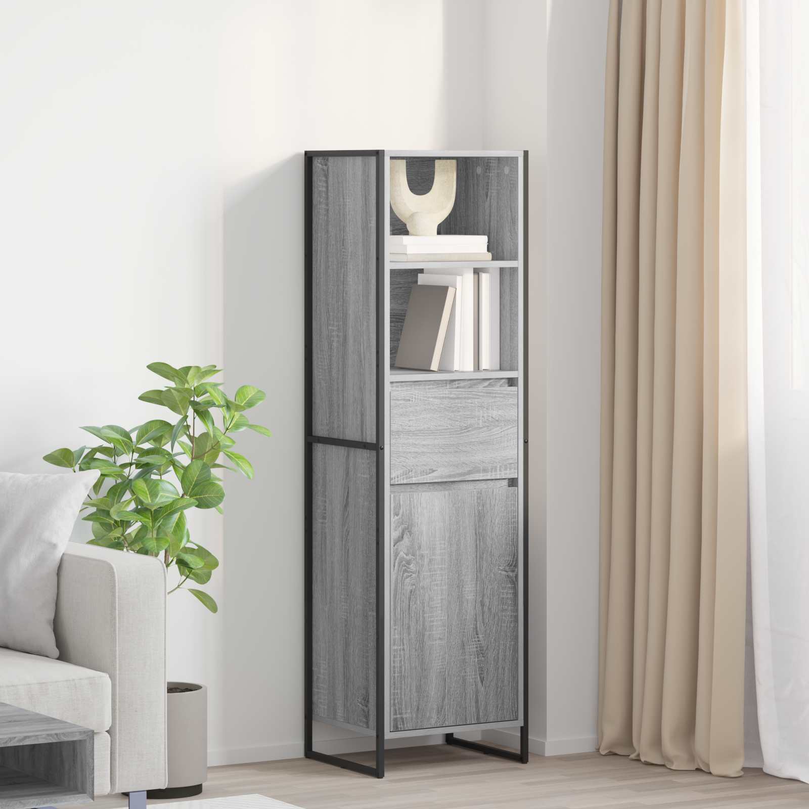 vidaXL Boekenkast met lade Zwart Eiken 43 x 36 x 150.5 cm Bewerkt hout