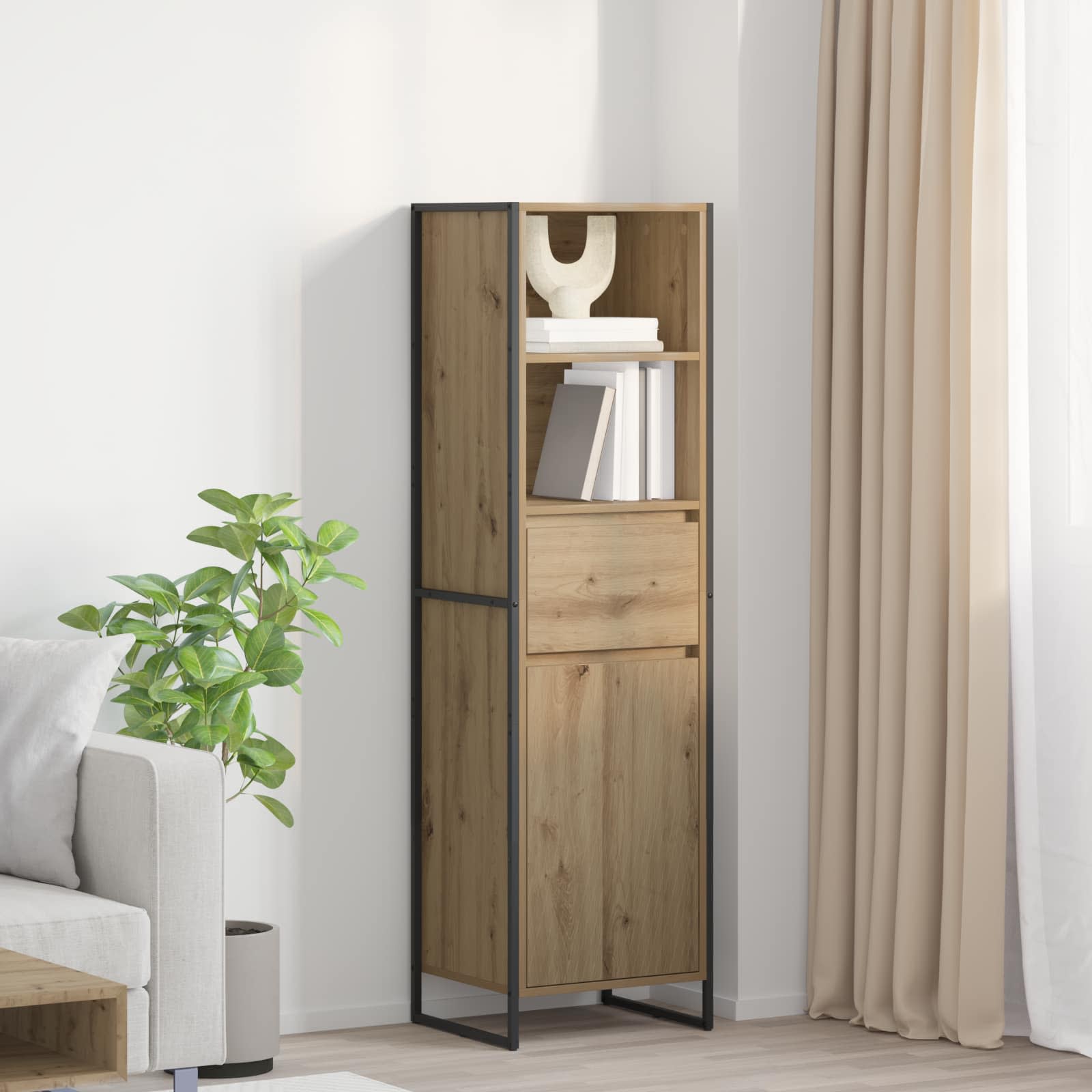vidaXL Boekenkast met lade Zwart Eiken 43 x 36 x 150.5 cm Bewerkt hout