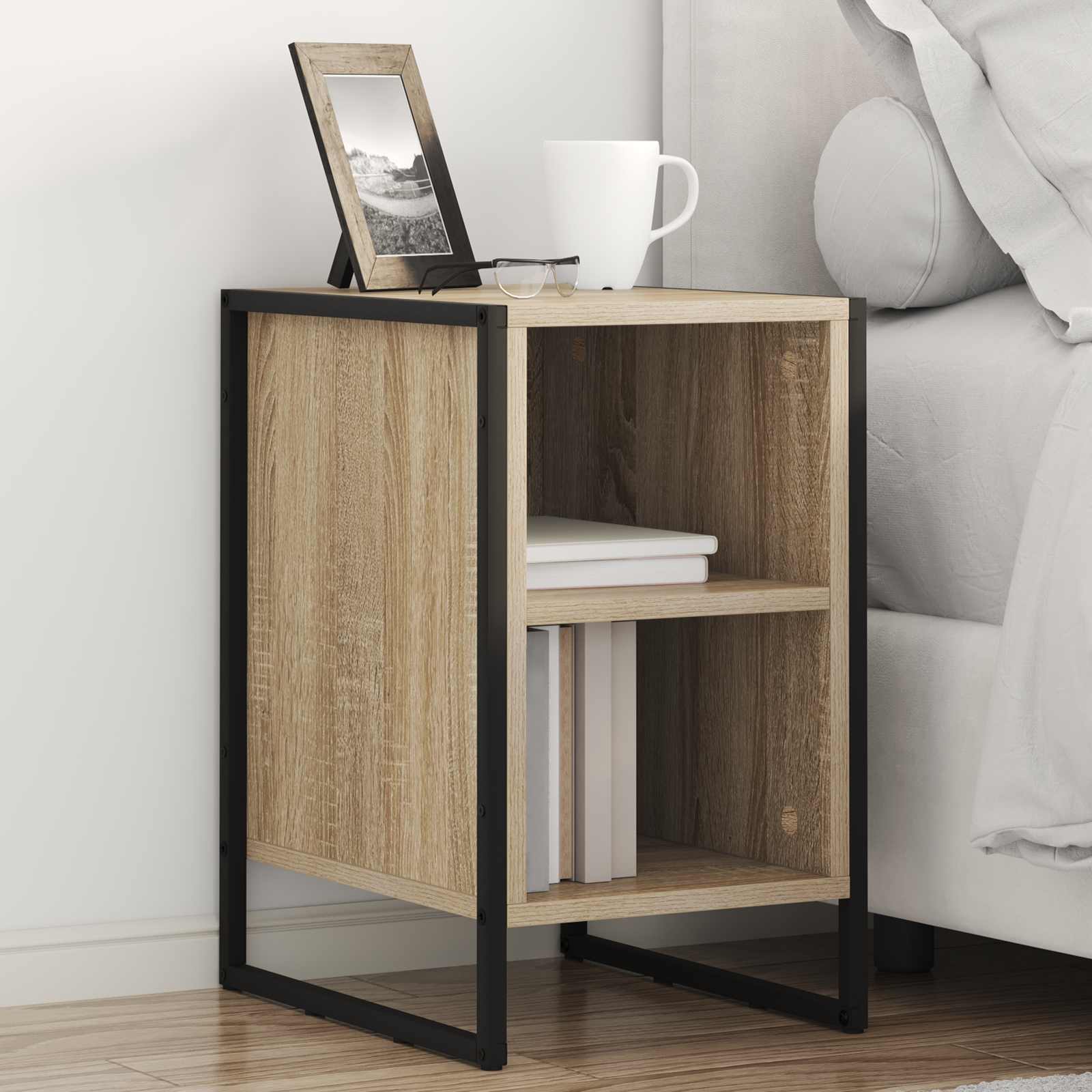 vidaXL Nachtkastje Zwart Eiken 39.5 x 30 x 50 cm Bewerkt hout