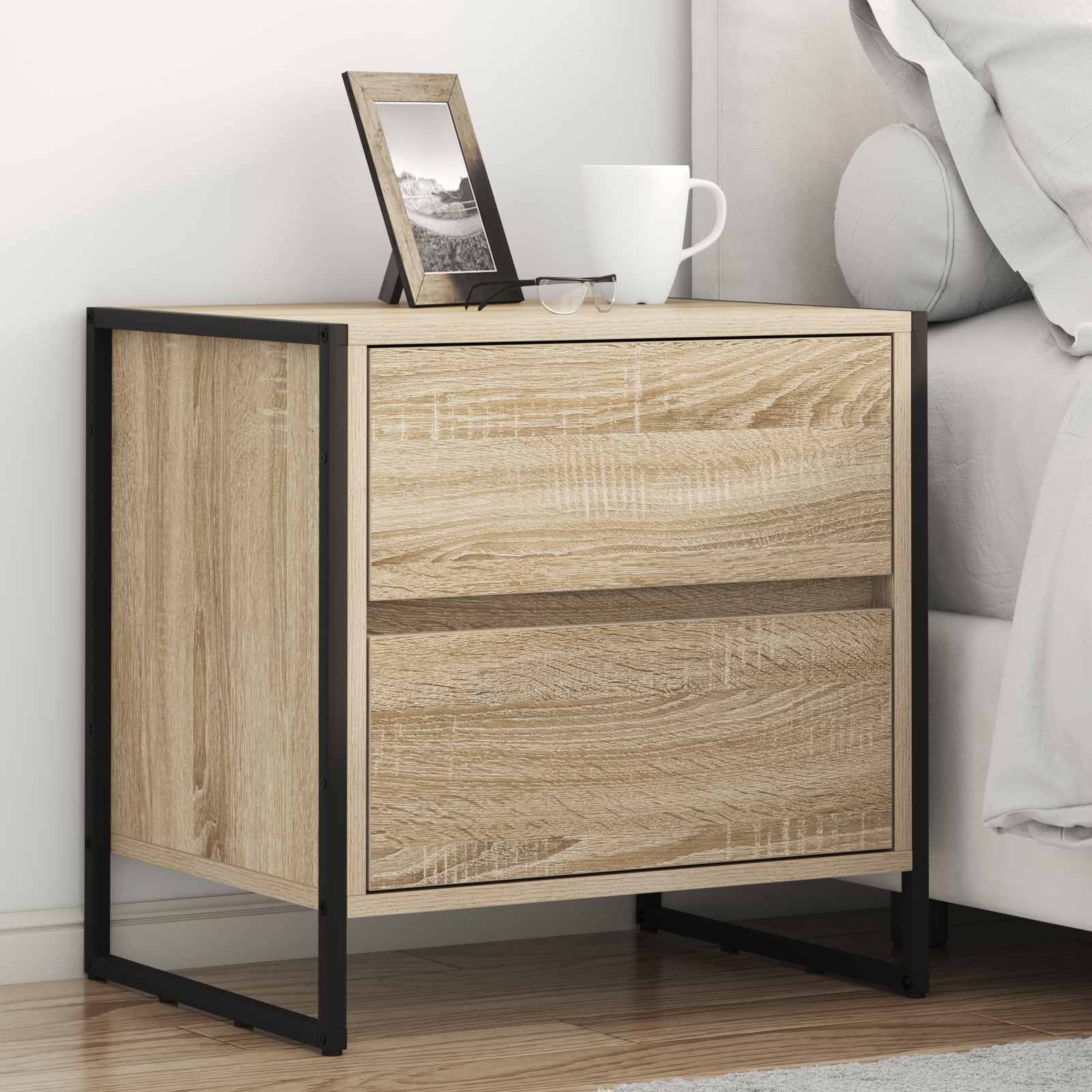 vidaXL Nachtkastje met lade Zwart Eiken 50 x 39,5 x 50 cm Bewerkt hout