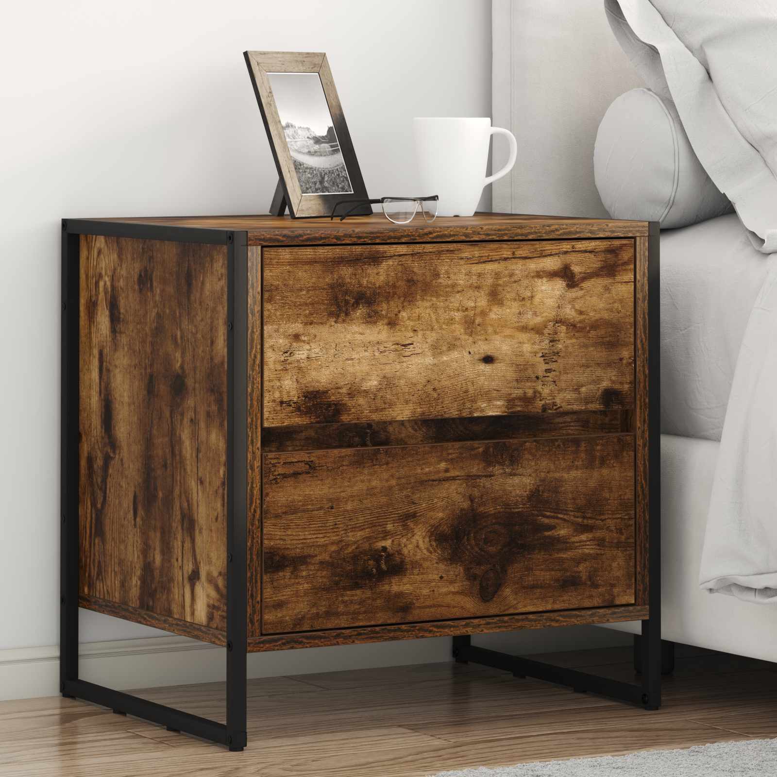 vidaXL Nachtkastje met lade Zwart Eiken 50 x 39,5 x 50 cm Bewerkt hout