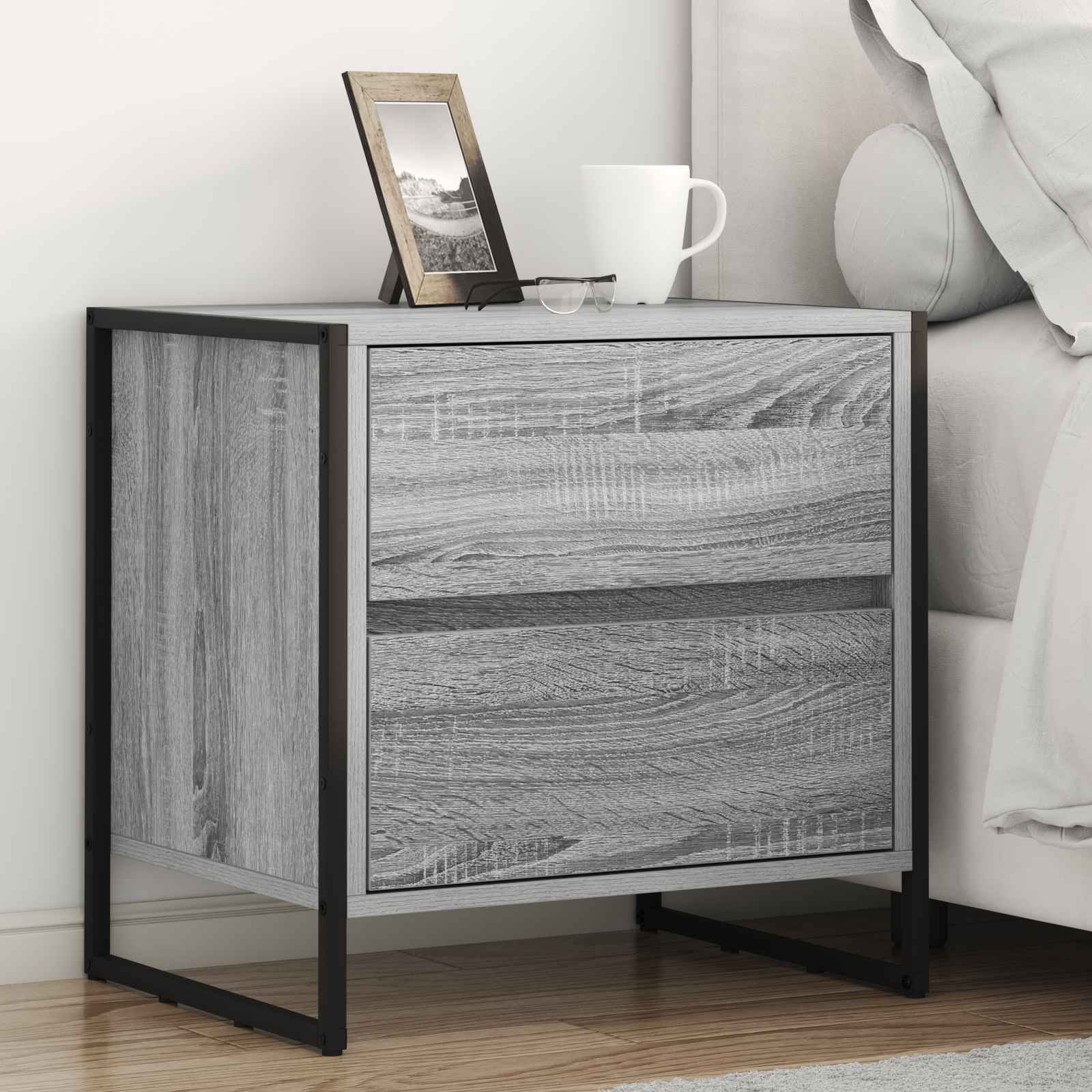 vidaXL Nachtkastje met lade Zwart Eiken 50 x 39,5 x 50 cm Bewerkt hout