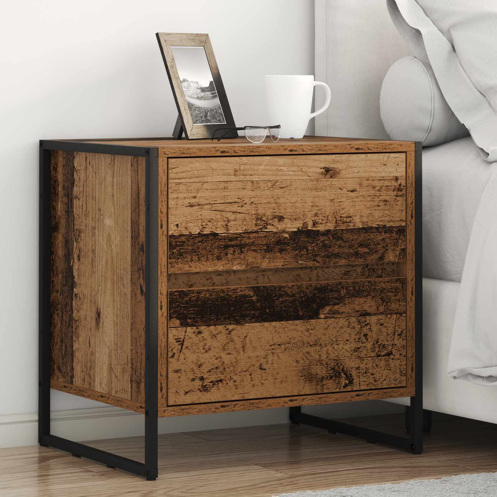 vidaXL Nachtkastje met lade Zwart Eiken 50 x 39,5 x 50 cm Bewerkt hout