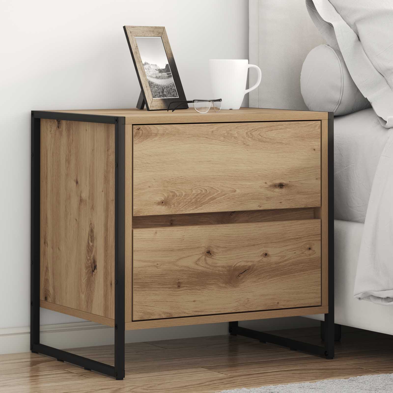 vidaXL Nachtkastje met lade Zwart Eiken 50 x 39,5 x 50 cm Bewerkt hout