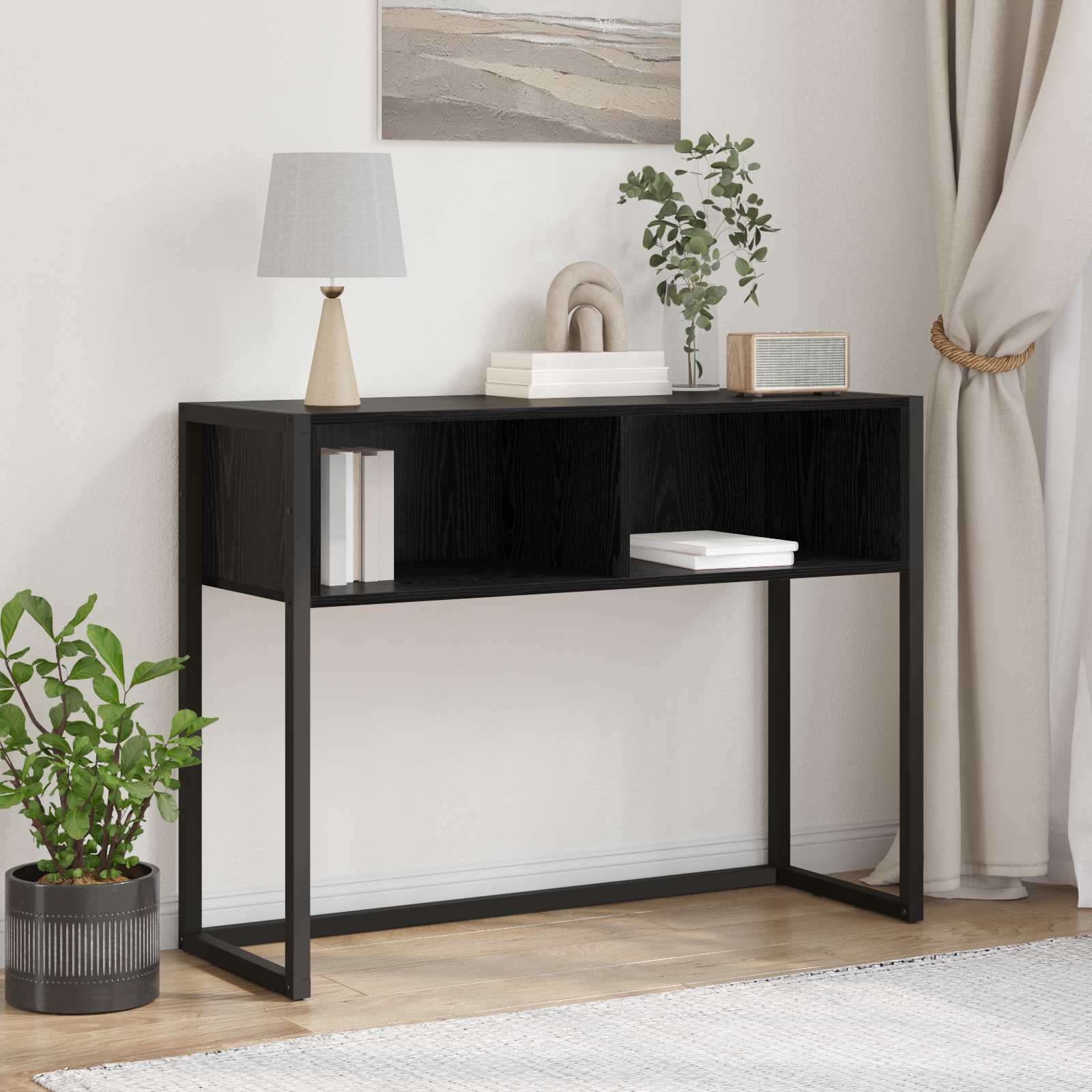 vidaXL Bijzettafel Zwart Eiken 100 x 36 x 75 cm Bewerkt hout
