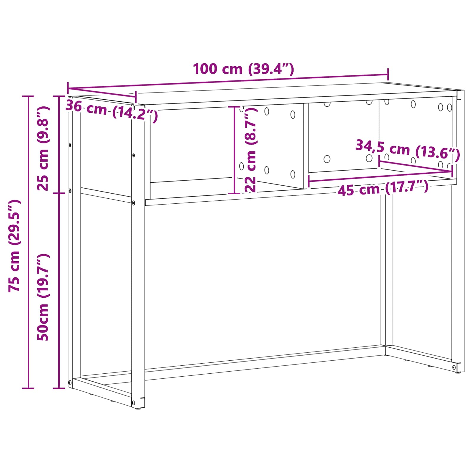 vidaXL Bijzettafel Zwart Eiken 100 x 36 x 75 cm Bewerkt hout