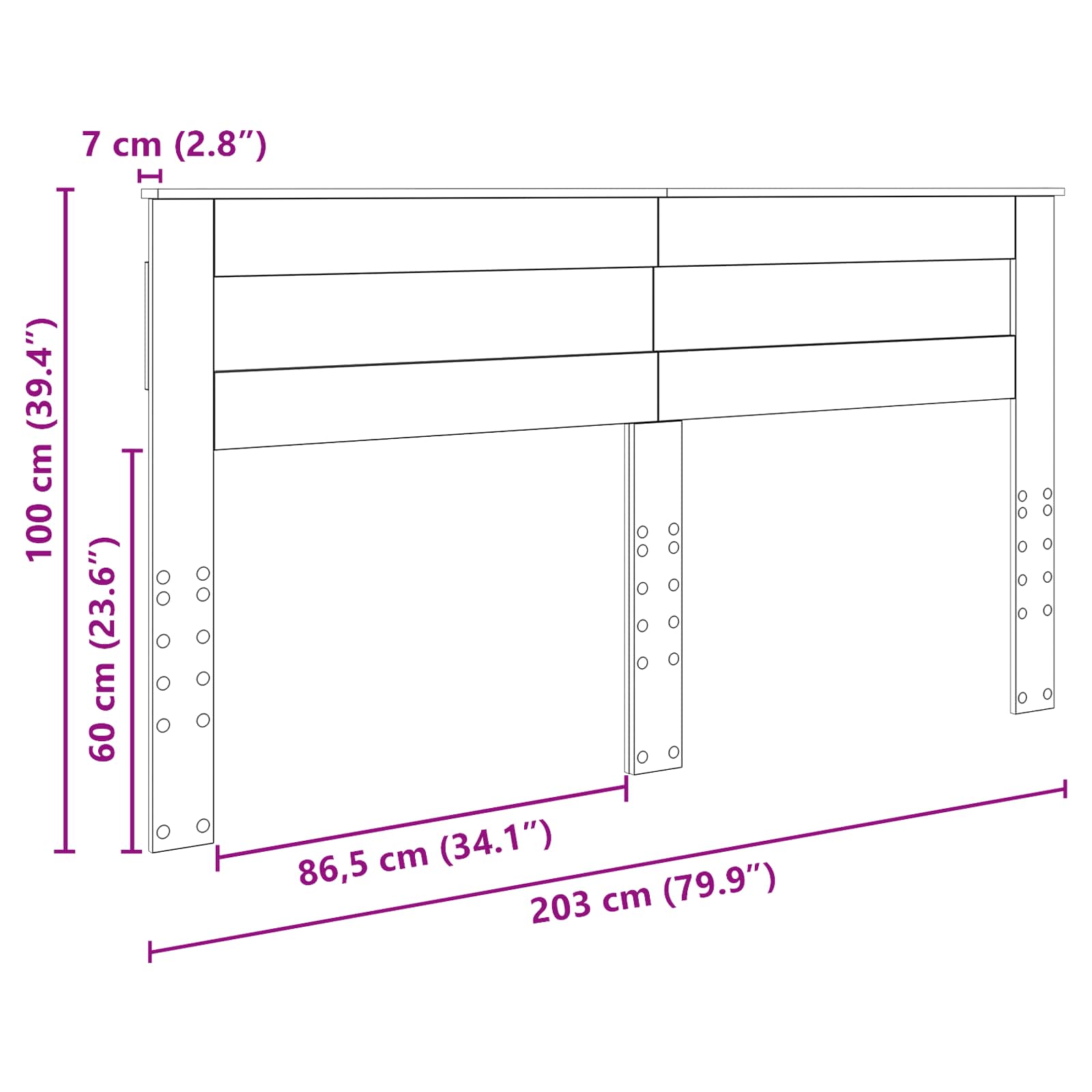 vidaXL Hoofdbord met hoofdeinde Wit 200 cm Bewerkt hout