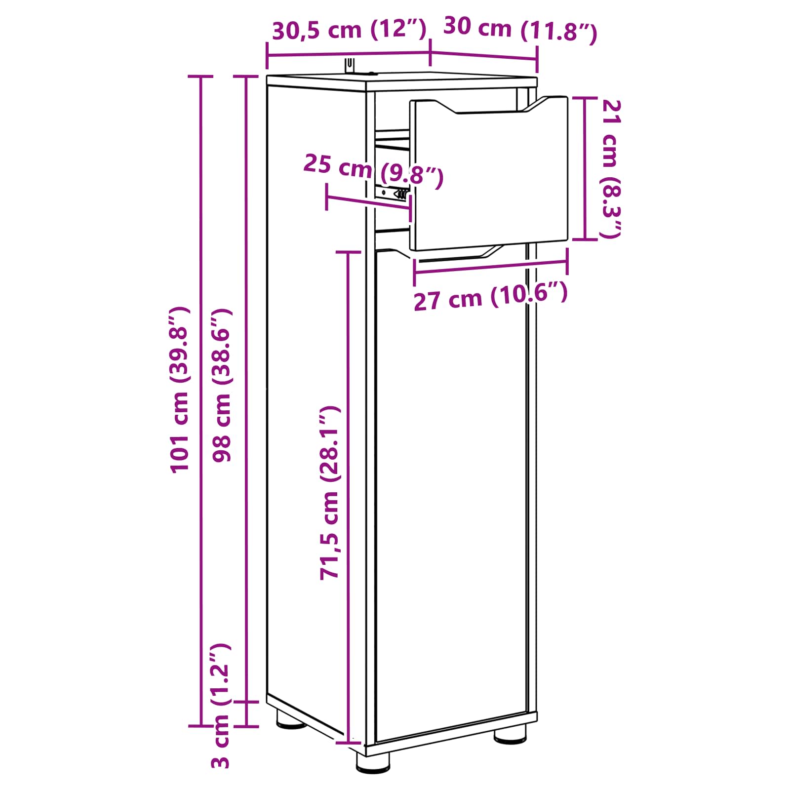 vidaXL Badkamer Kast Grijs Sonoma 30,5 x 30 x 101 cm Bewerkt hout
