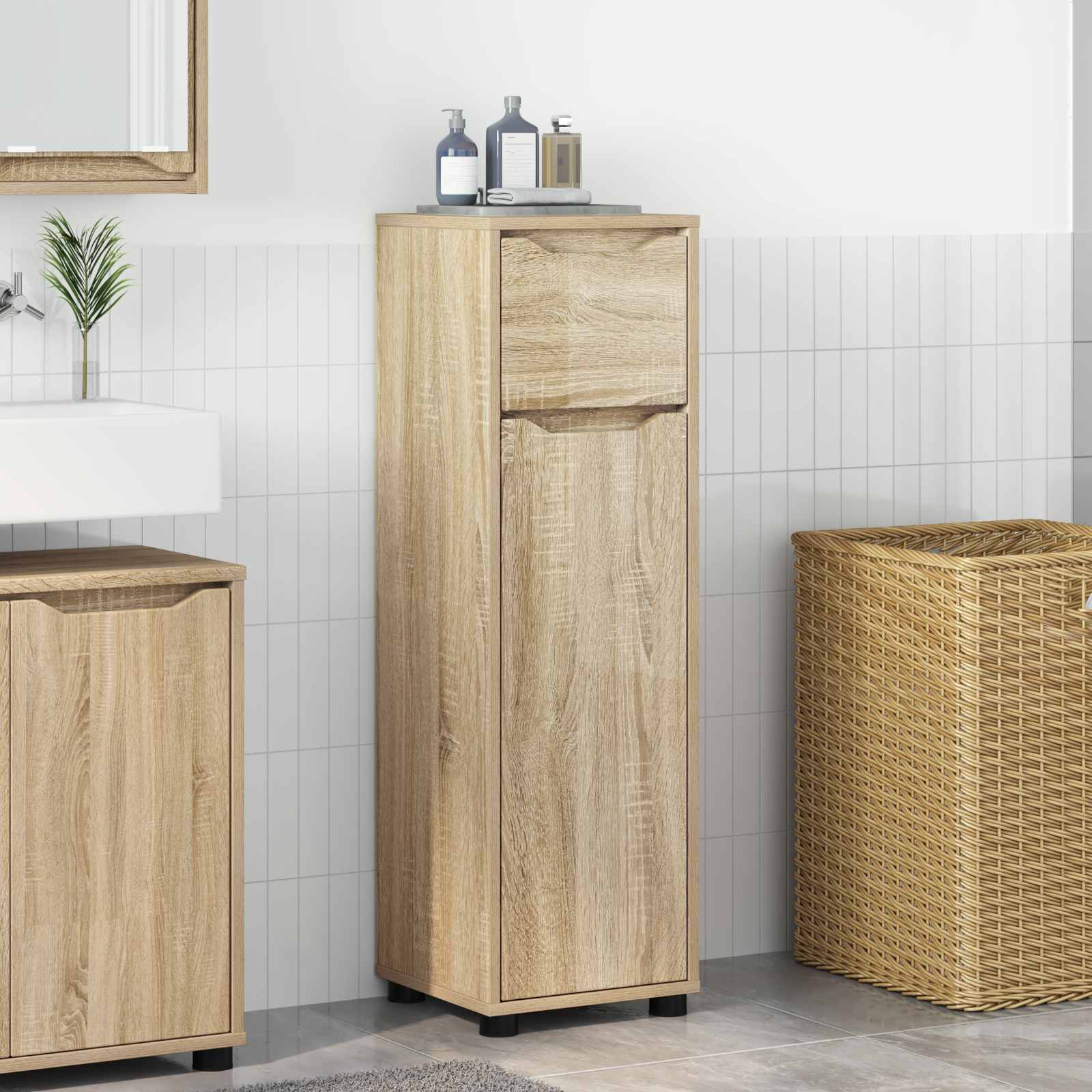 vidaXL Badkamer Kast Grijs Sonoma 30,5 x 30 x 101 cm Bewerkt hout