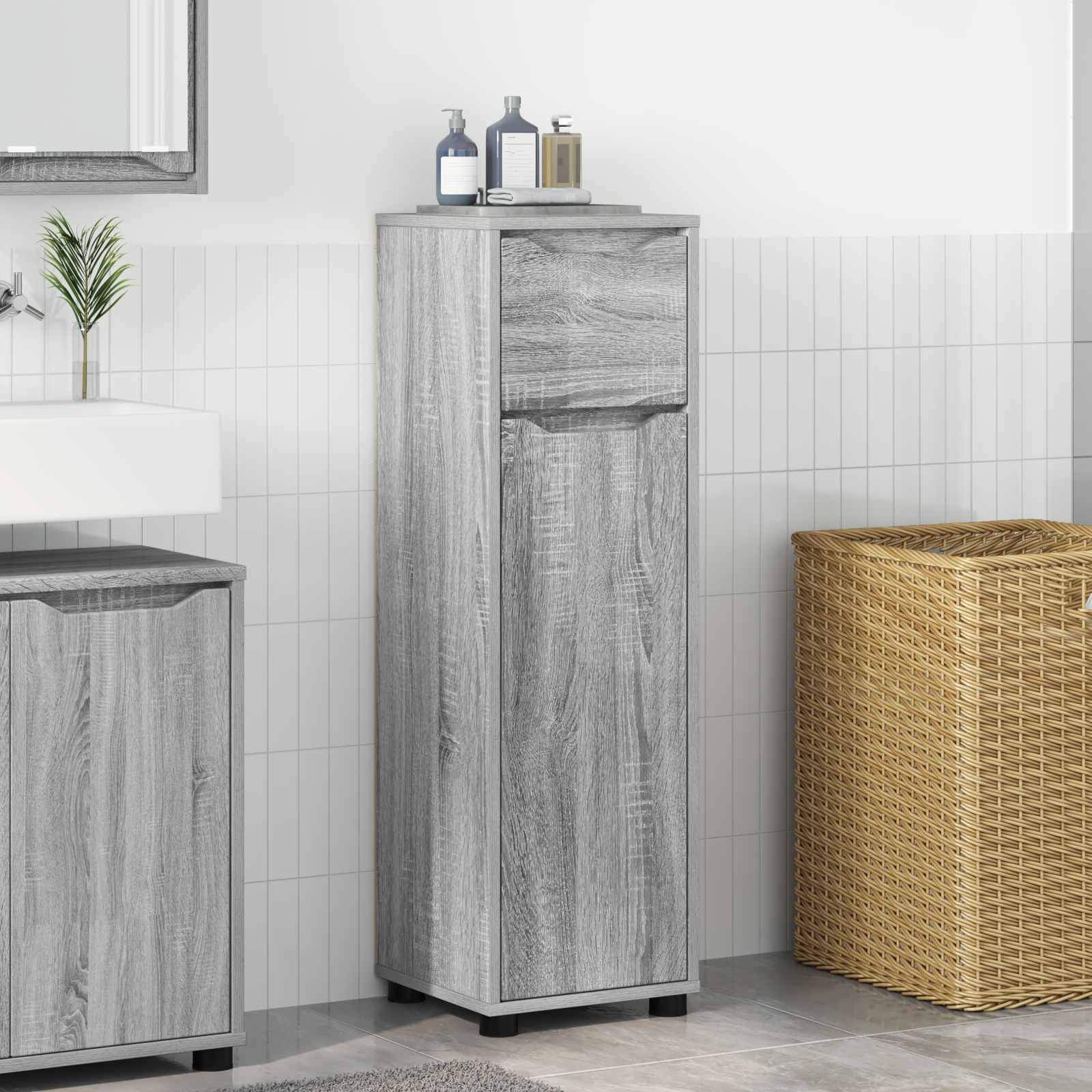 vidaXL Badkamer Kast Grijs Sonoma 30,5 x 30 x 101 cm Bewerkt hout