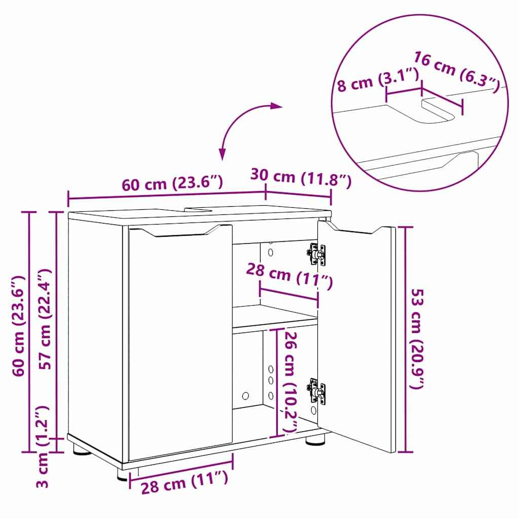 vidaXL Badkamer wastafelkast Wit 60 x 30 x 60 cm Bewerkt hout