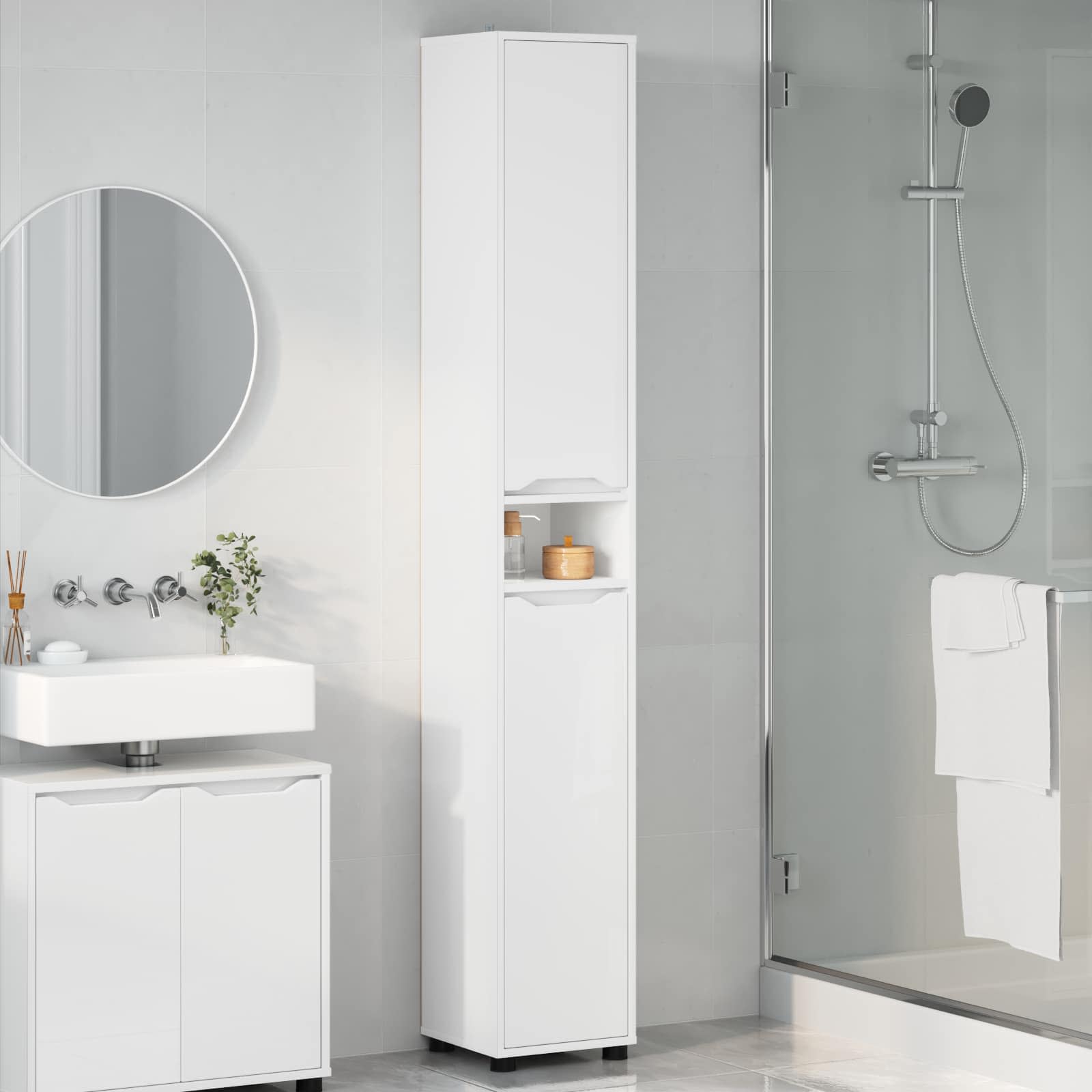 vidaXL Badkamer Kast met plank Wit 30,5 x 30 x 195 cm Bewerkt hout