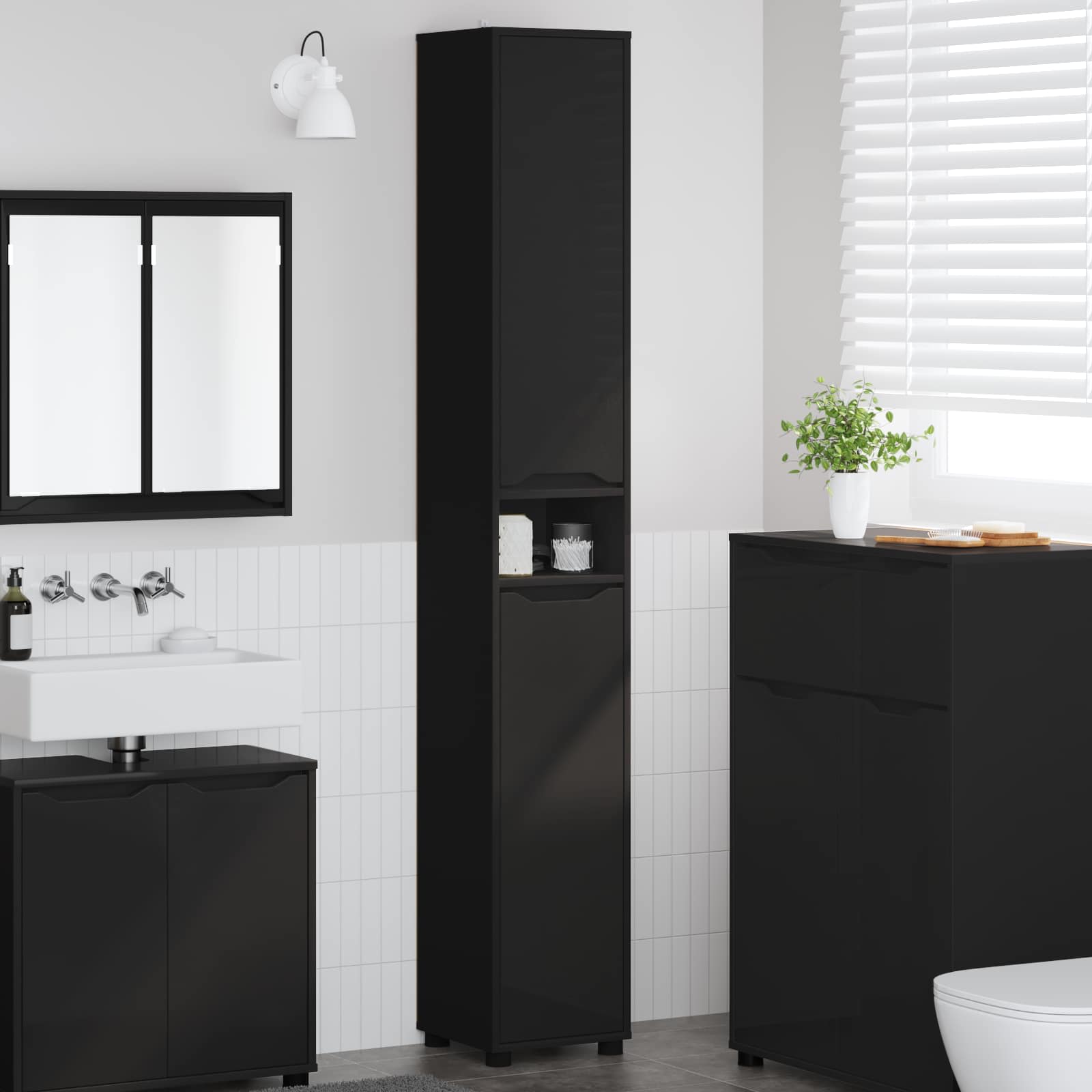 vidaXL Badkamer Kast met plank Wit 30,5 x 30 x 195 cm Bewerkt hout