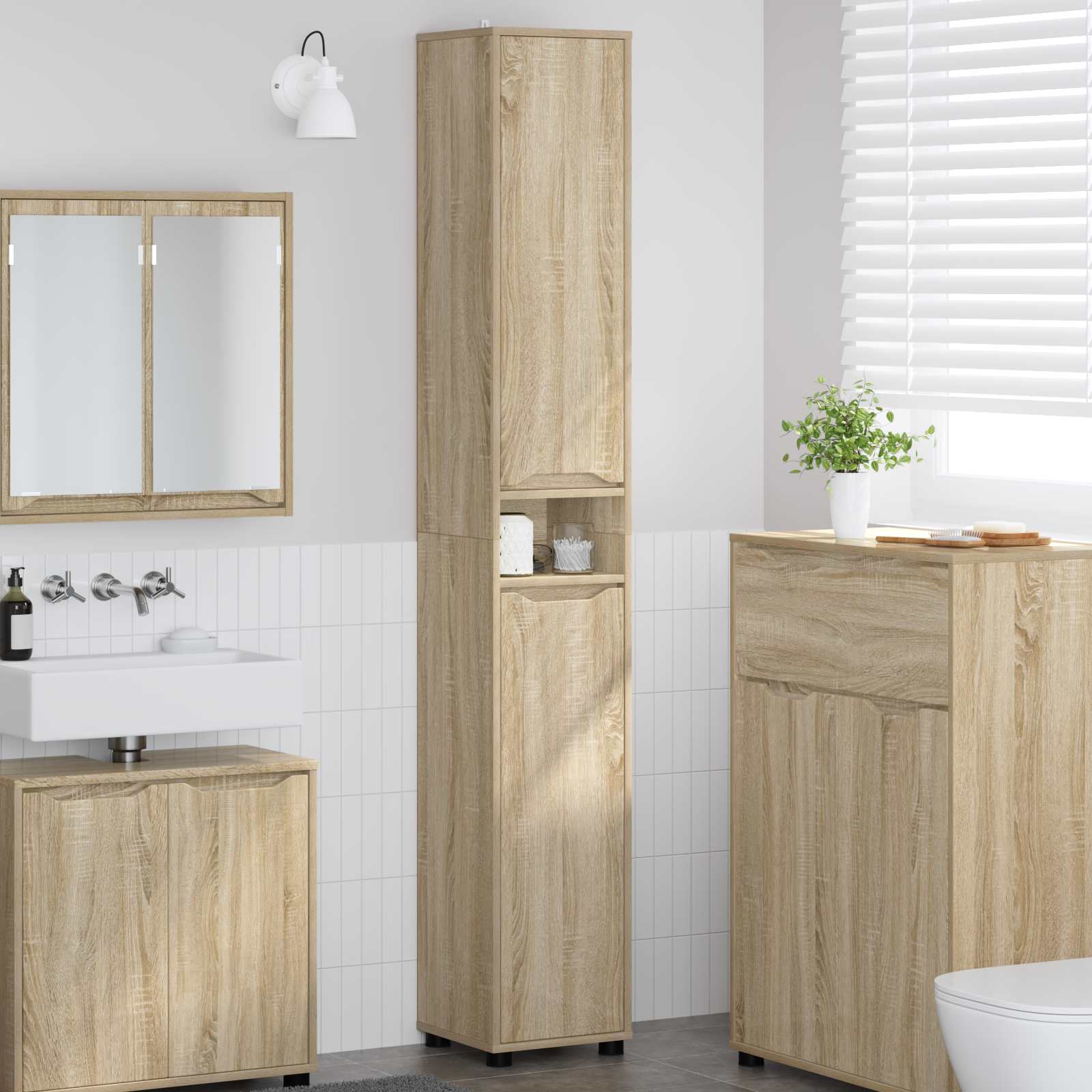vidaXL Badkamer Kast met plank Wit 30,5 x 30 x 195 cm Bewerkt hout