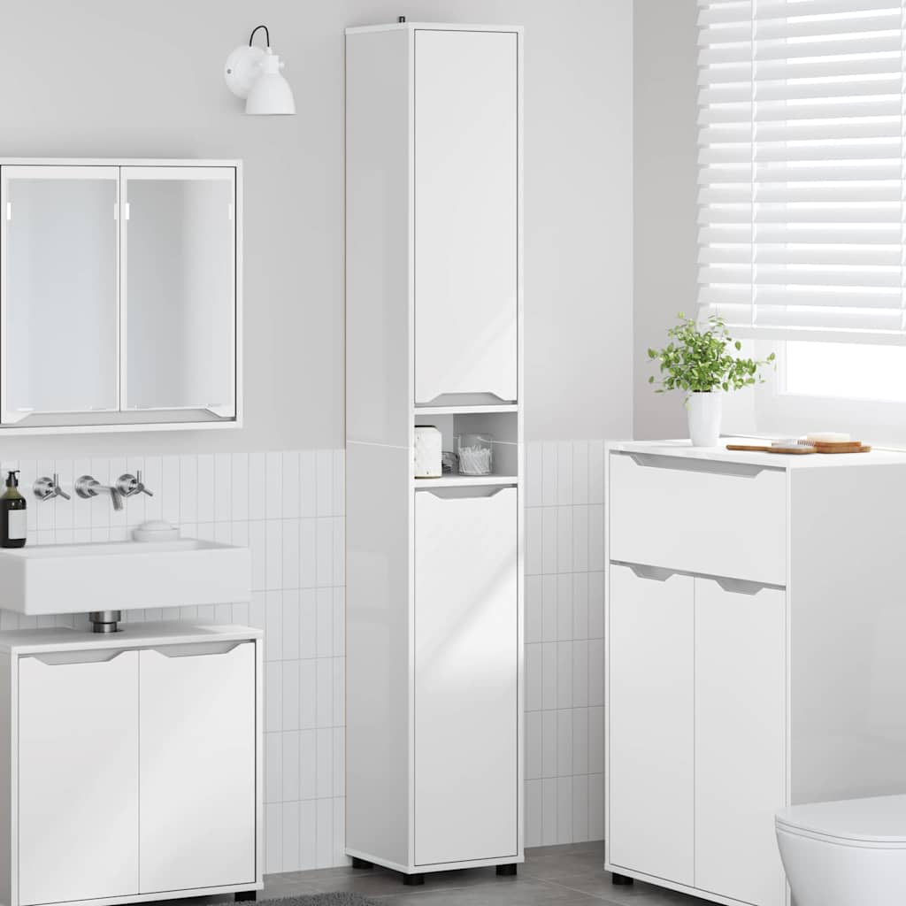 vidaXL Badkamer Kast met plank Wit 30,5 x 30 x 195 cm Bewerkt hout