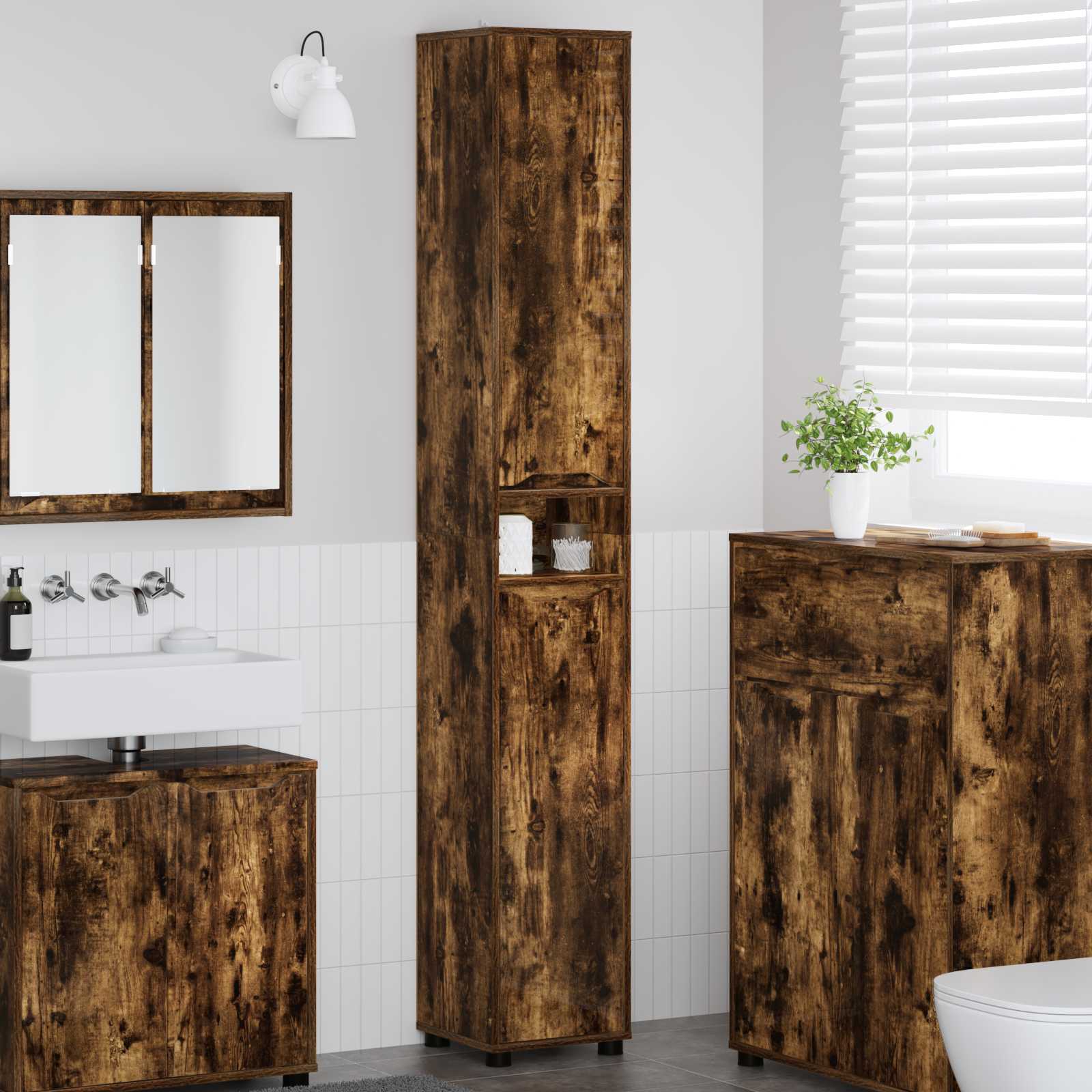 vidaXL Badkamer Kast met plank Wit 30,5 x 30 x 195 cm Bewerkt hout