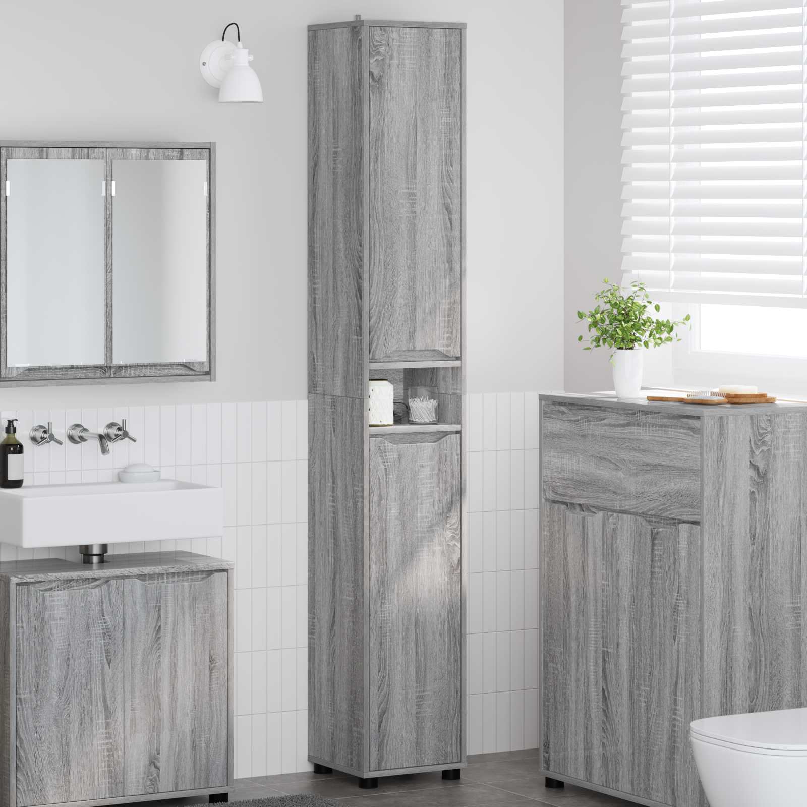 vidaXL Badkamer Kast met plank Wit 30,5 x 30 x 195 cm Bewerkt hout