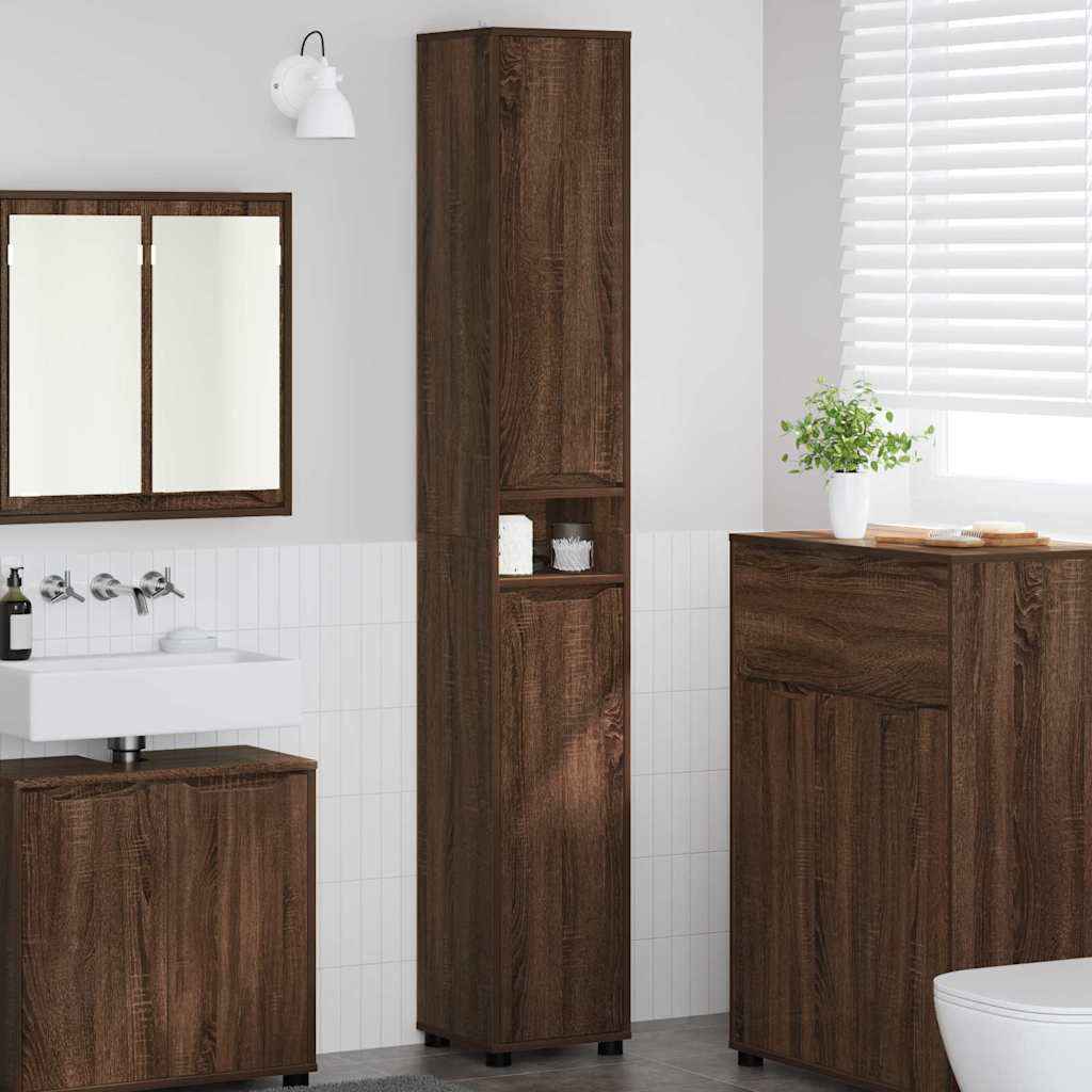 vidaXL Badkamer Kast met plank Wit 30,5 x 30 x 195 cm Bewerkt hout