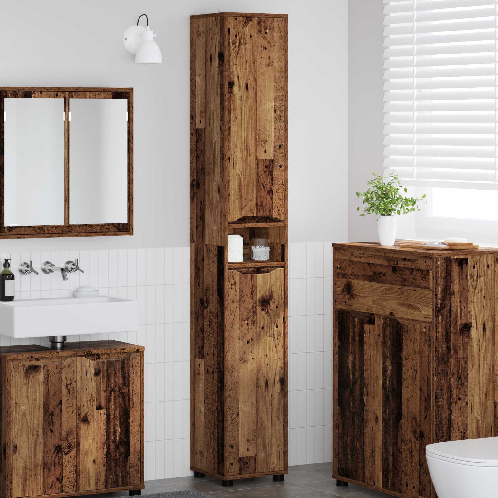 vidaXL Badkamer Kast met plank Wit 30,5 x 30 x 195 cm Bewerkt hout