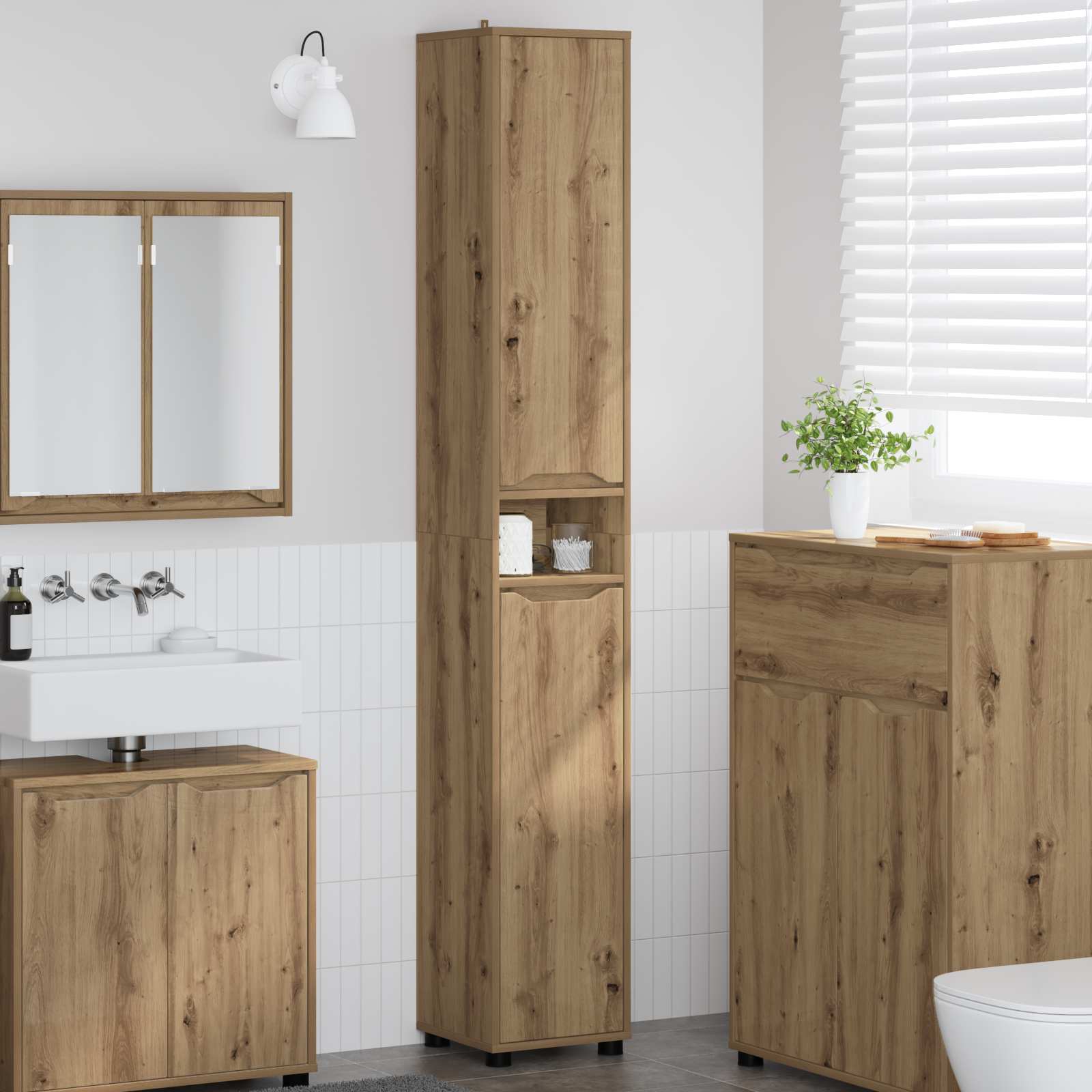 vidaXL Badkamer Kast met plank Wit 30,5 x 30 x 195 cm Bewerkt hout