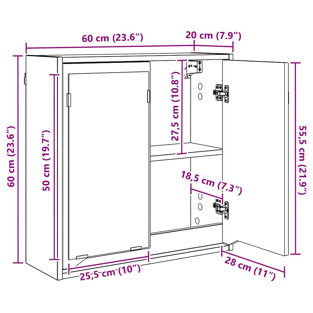 vidaXL Badkamer spiegelkast met plank Wit 60 x 20 x 60 cm Bewerkt hout