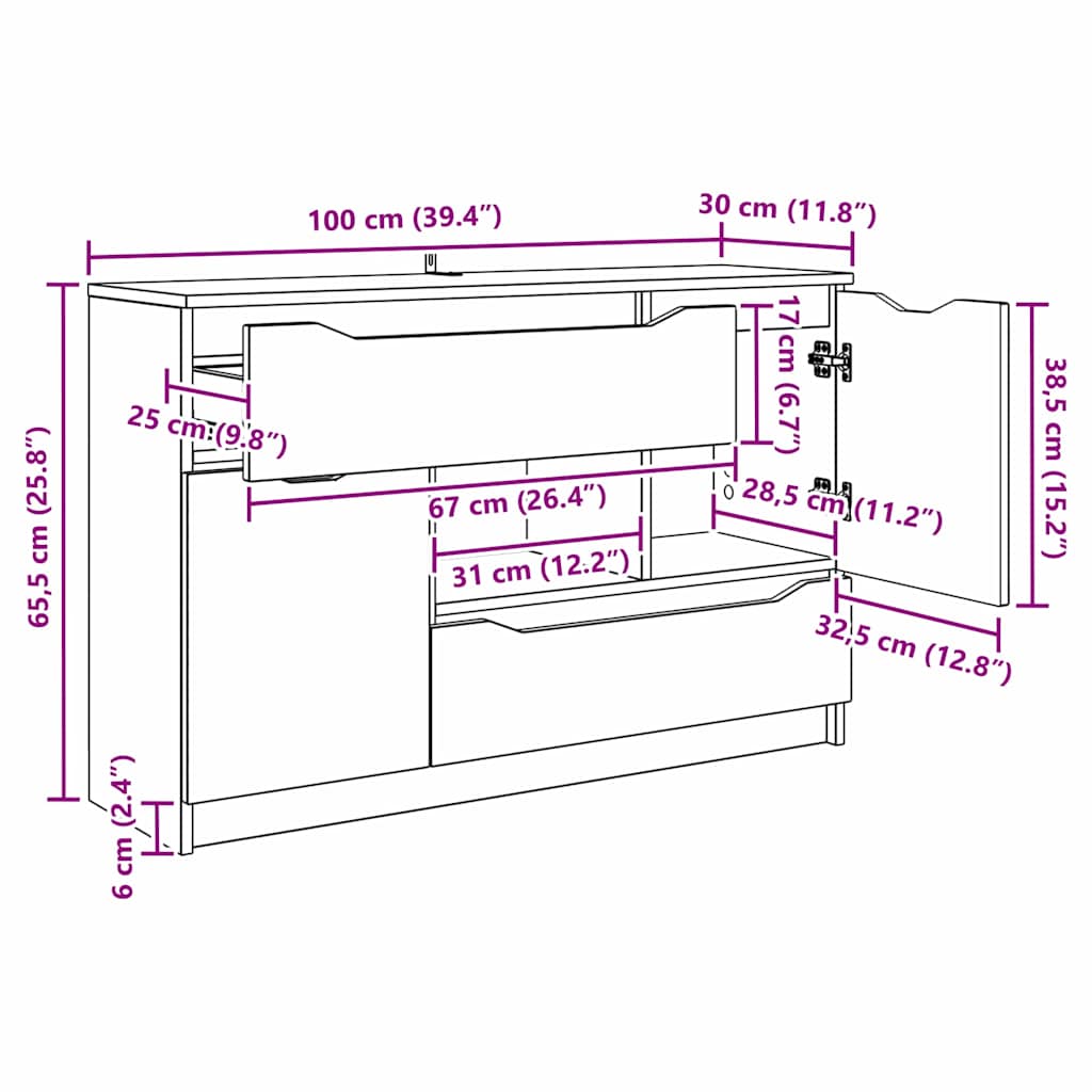 vidaXL Dressoir met lade Wit 100 x 30 x 65,6 Bewerkt hout