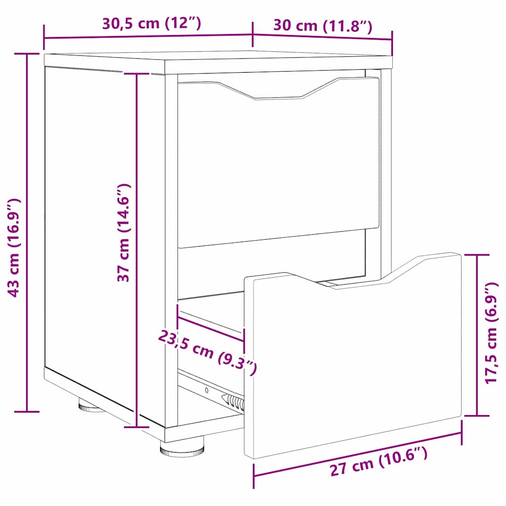 vidaXL Nachtkastje met lade Wit 30,5 x 30 x 43 cm Bewerkt hout