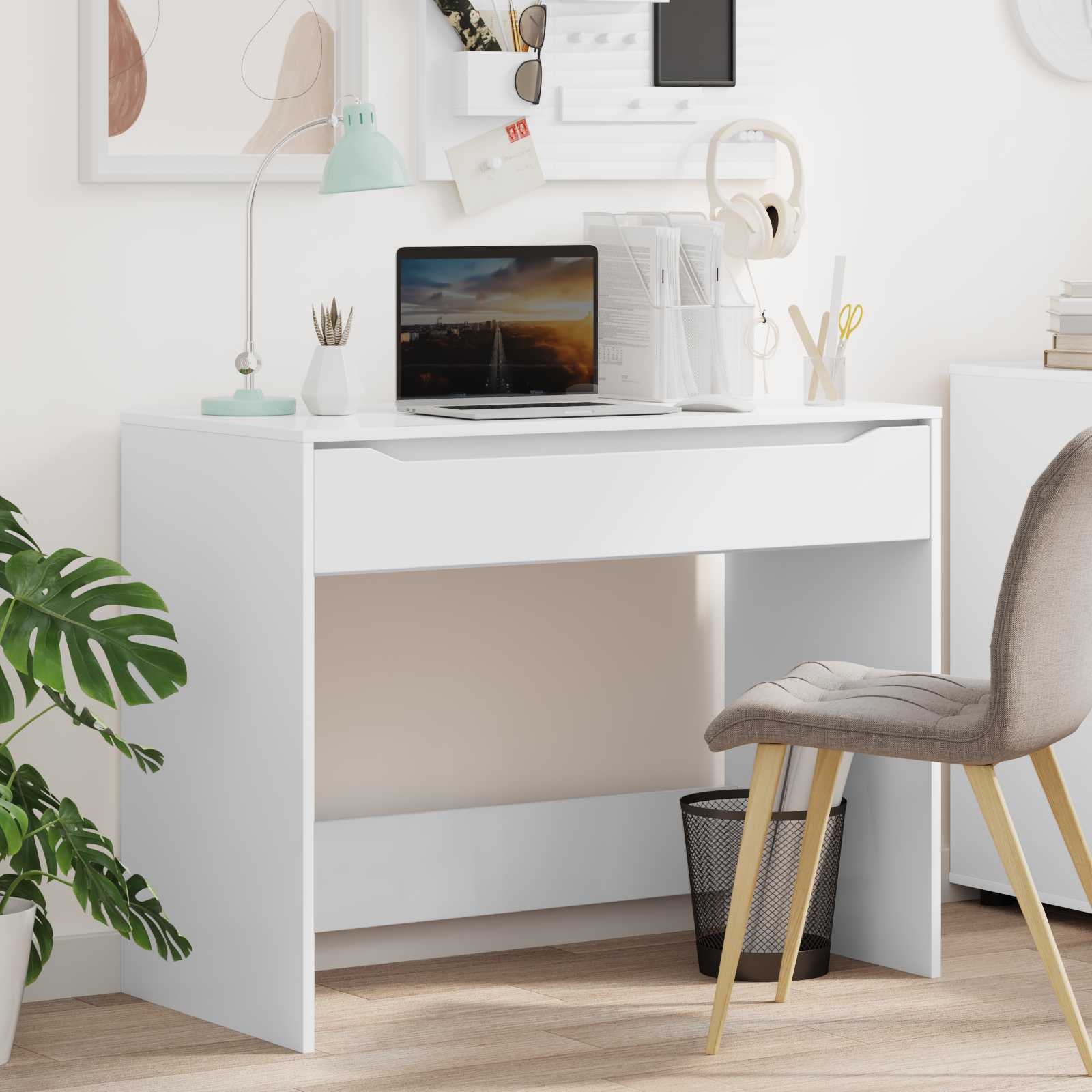 vidaXL Bureau met lade met opslag Wit 100 x 50 x 78 cm Bewerkt hout