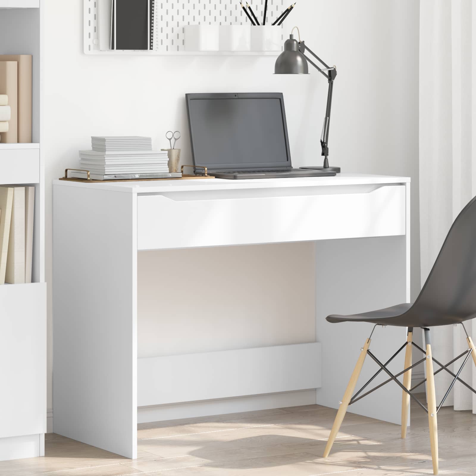 vidaXL Bureau met lade met opslag Wit 100 x 50 x 78 cm Bewerkt hout