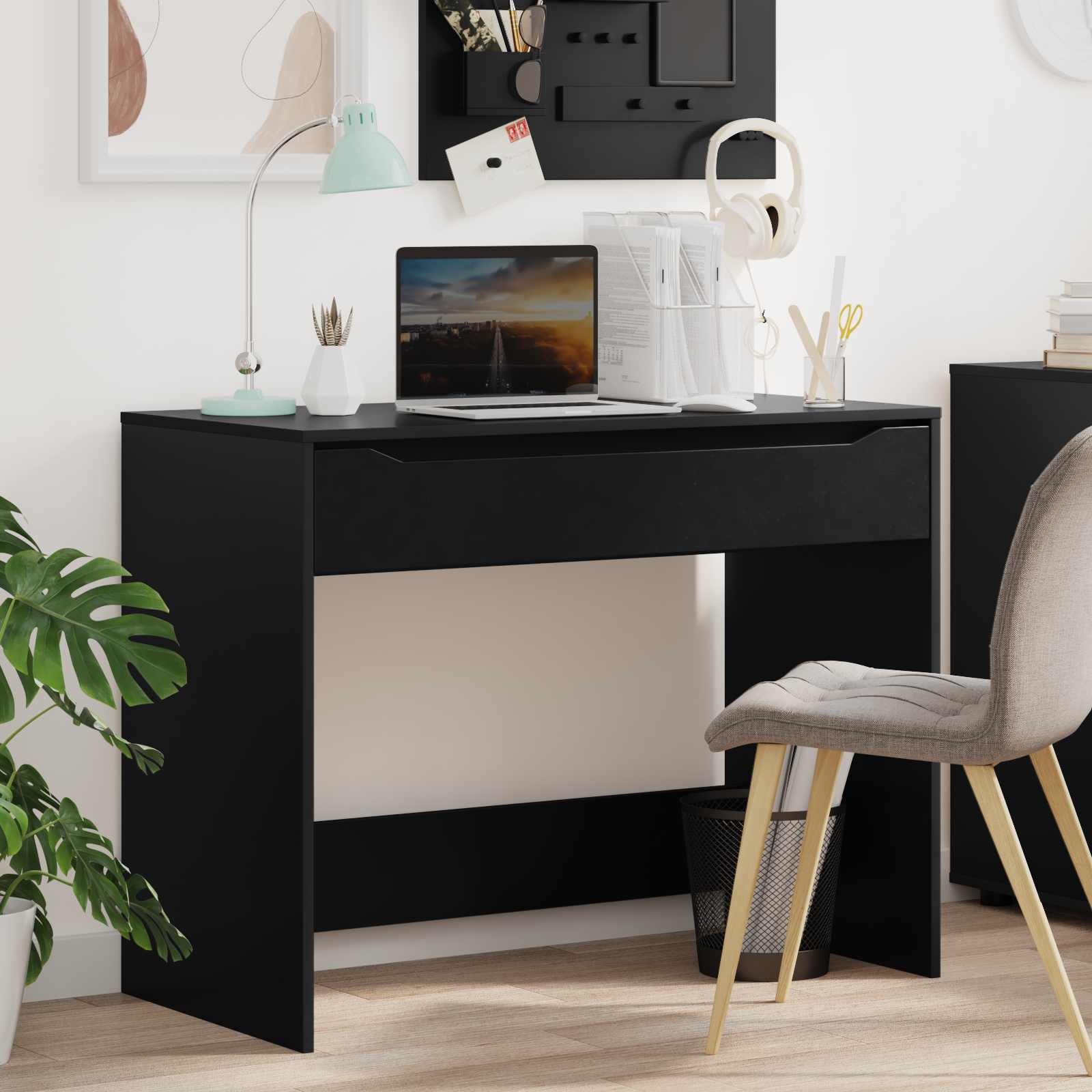 vidaXL Bureau met lade met opslag Wit 100 x 50 x 78 cm Bewerkt hout