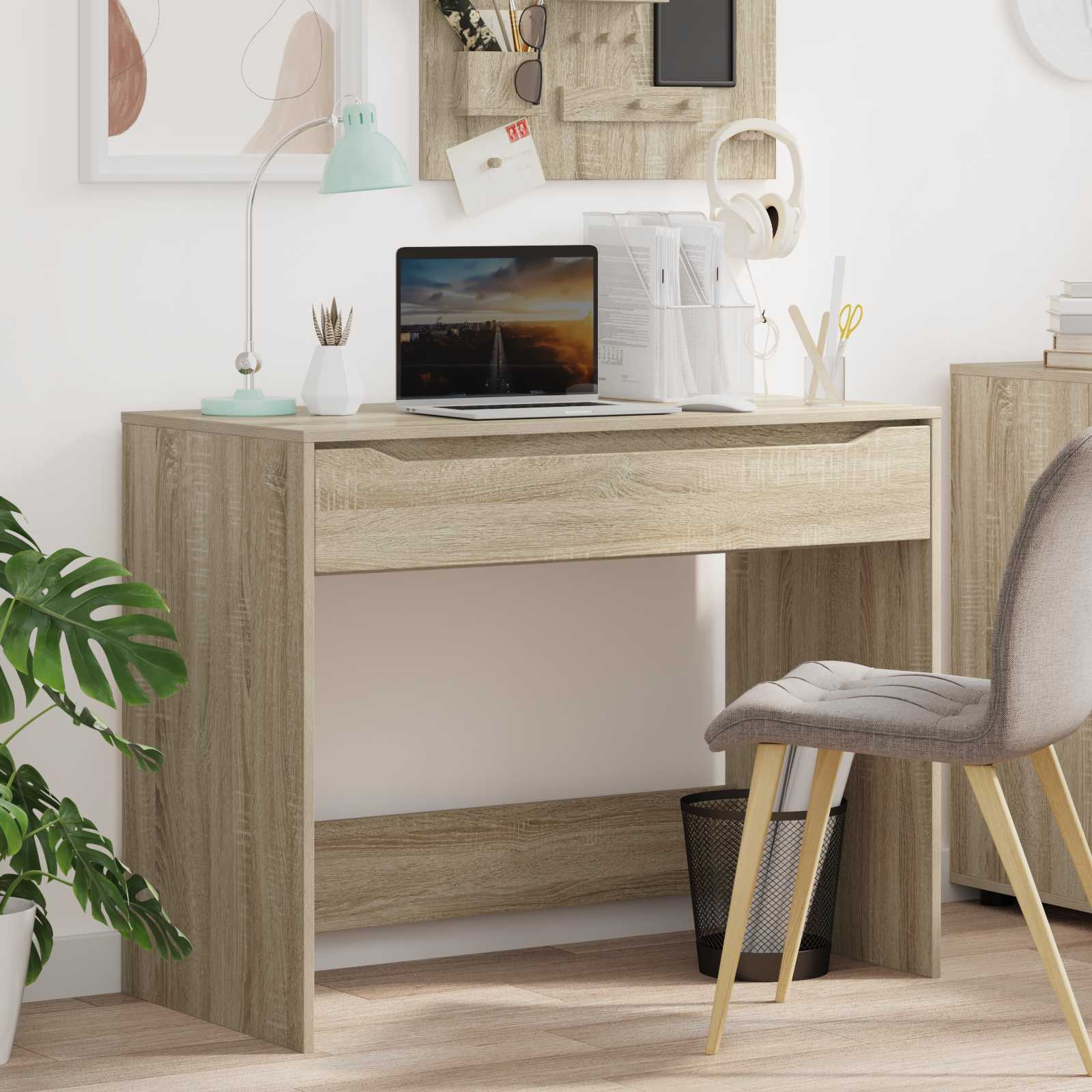 vidaXL Bureau met lade met opslag Wit 100 x 50 x 78 cm Bewerkt hout