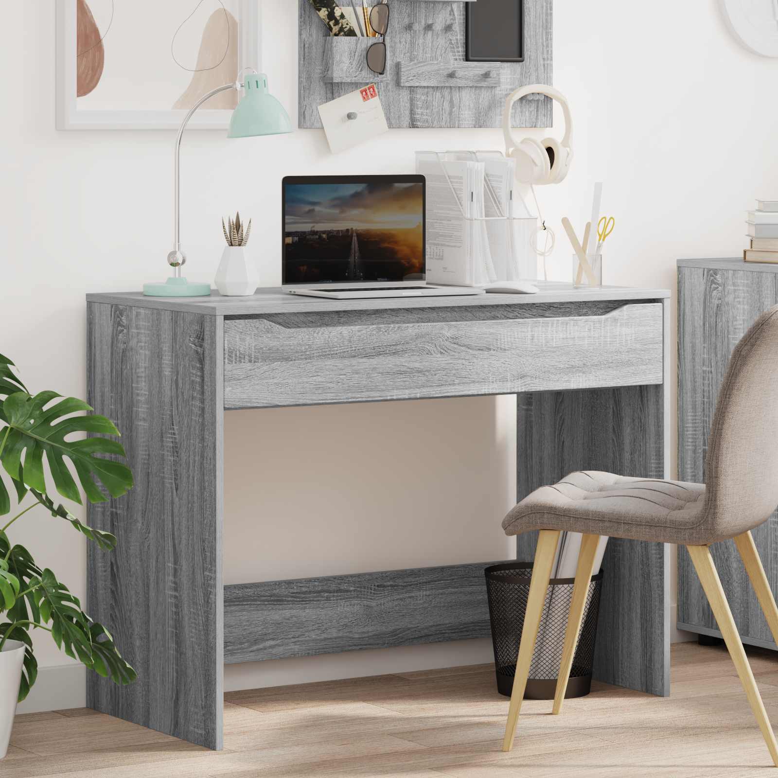 vidaXL Bureau met lade met opslag Wit 100 x 50 x 78 cm Bewerkt hout