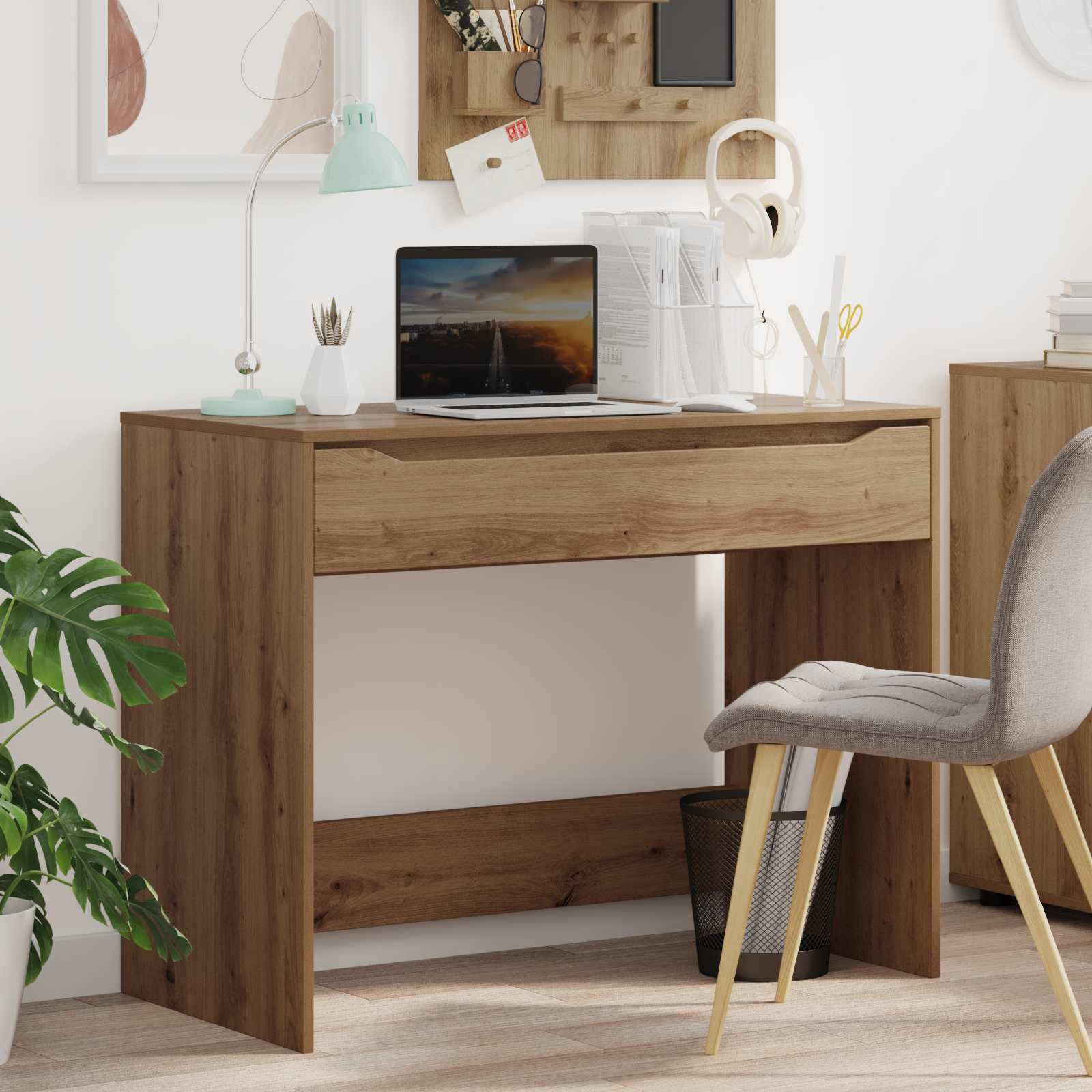 vidaXL Bureau met lade met opslag Wit 100 x 50 x 78 cm Bewerkt hout