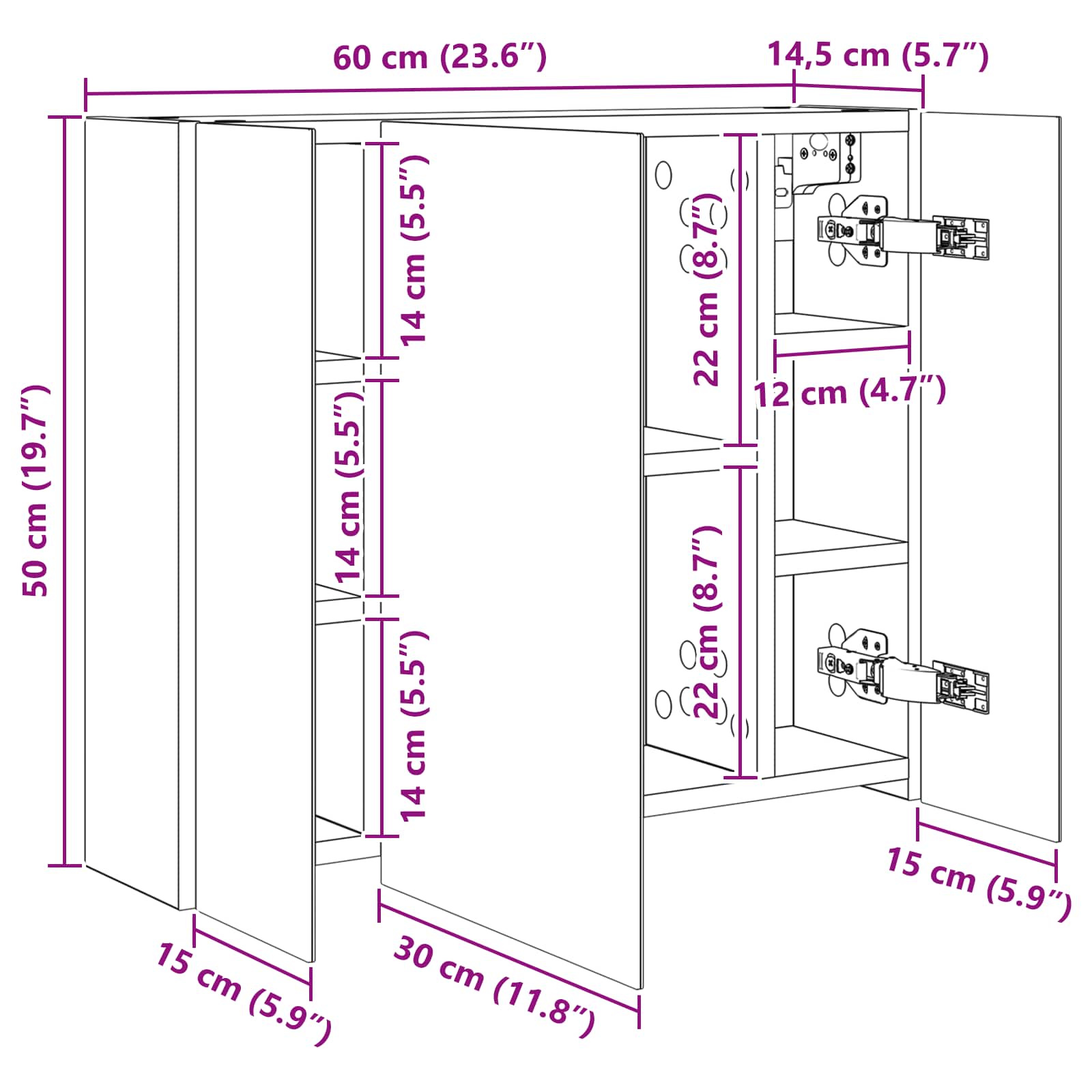 vidaXL Badkamer spiegelkast voor Wit 60 x 14,5 x 50 cm Bewerkt hout