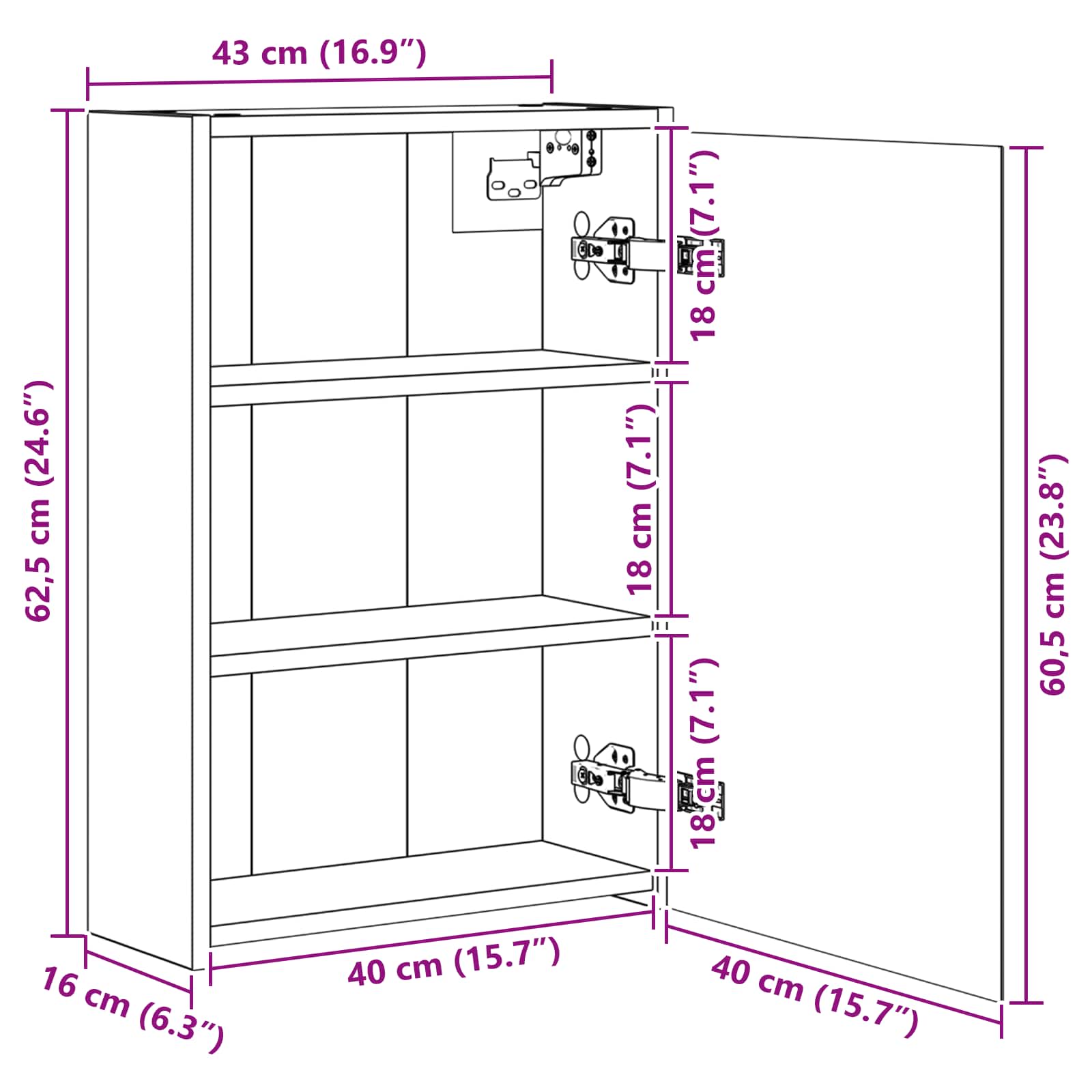 vidaXL Badkamer spiegelkast Wit 43 x 16 x 62.5 cm Bewerkt hout