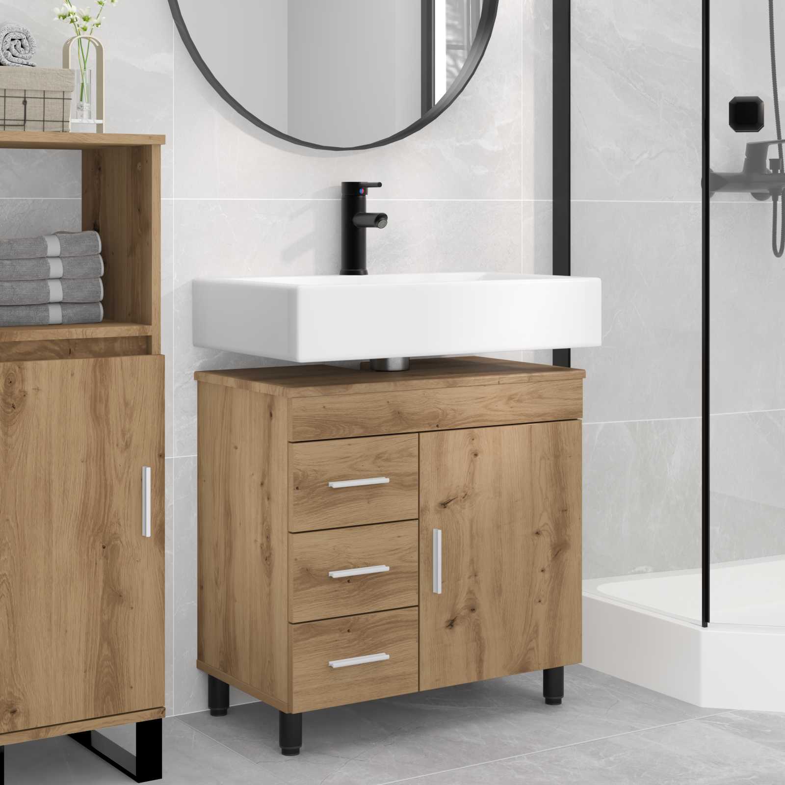 vidaXL Badkamermeubel met Wasbak met lade Zwart 60 x 35 x 60 cm