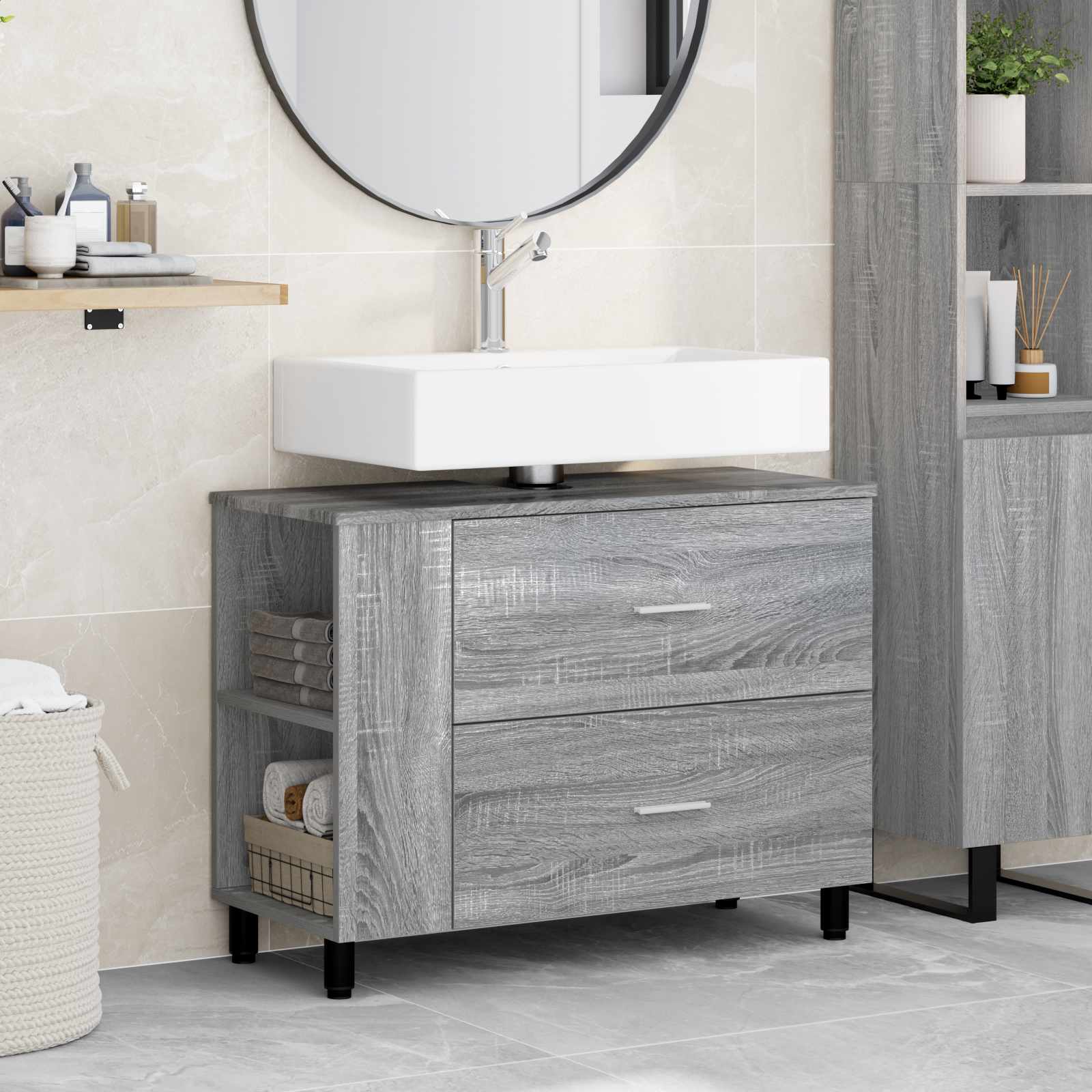 vidaXL Opbergkast onder de wastafel Sonoma eiken 80 x 35 x 60 cm