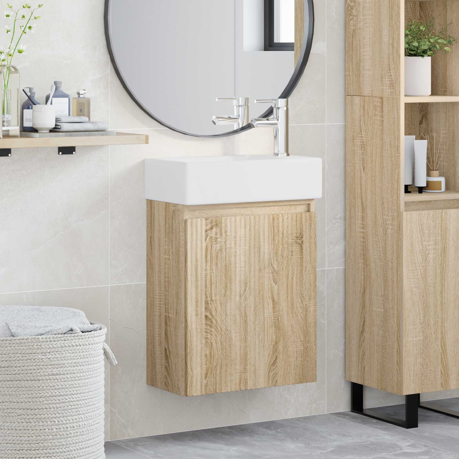 vidaXL Badkamermeubel met kraan Wit 45,5 x 22,5 x 84 cm