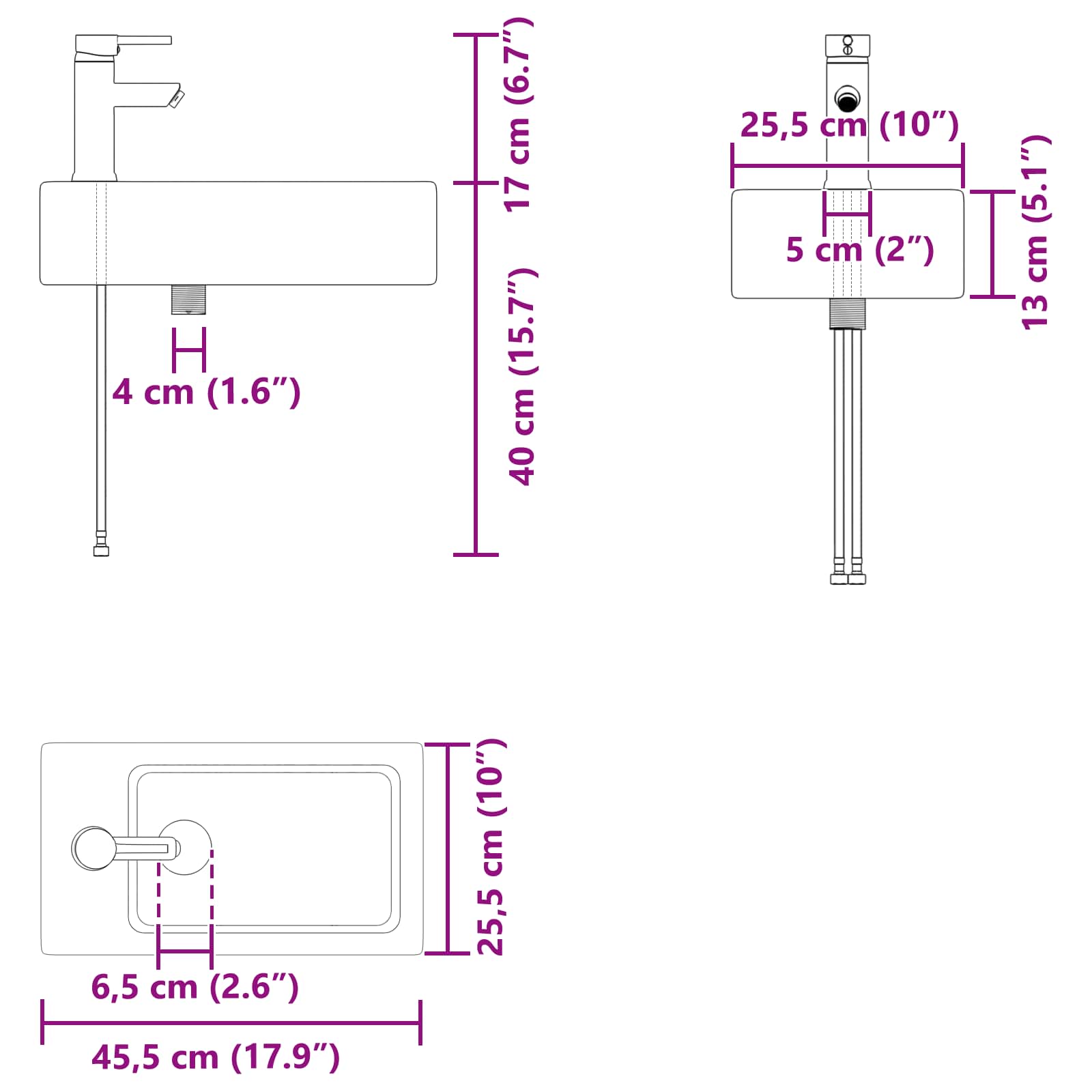 vidaXL Badkamermeubel met kraan Wit 45,5 x 22,5 x 84 cm
