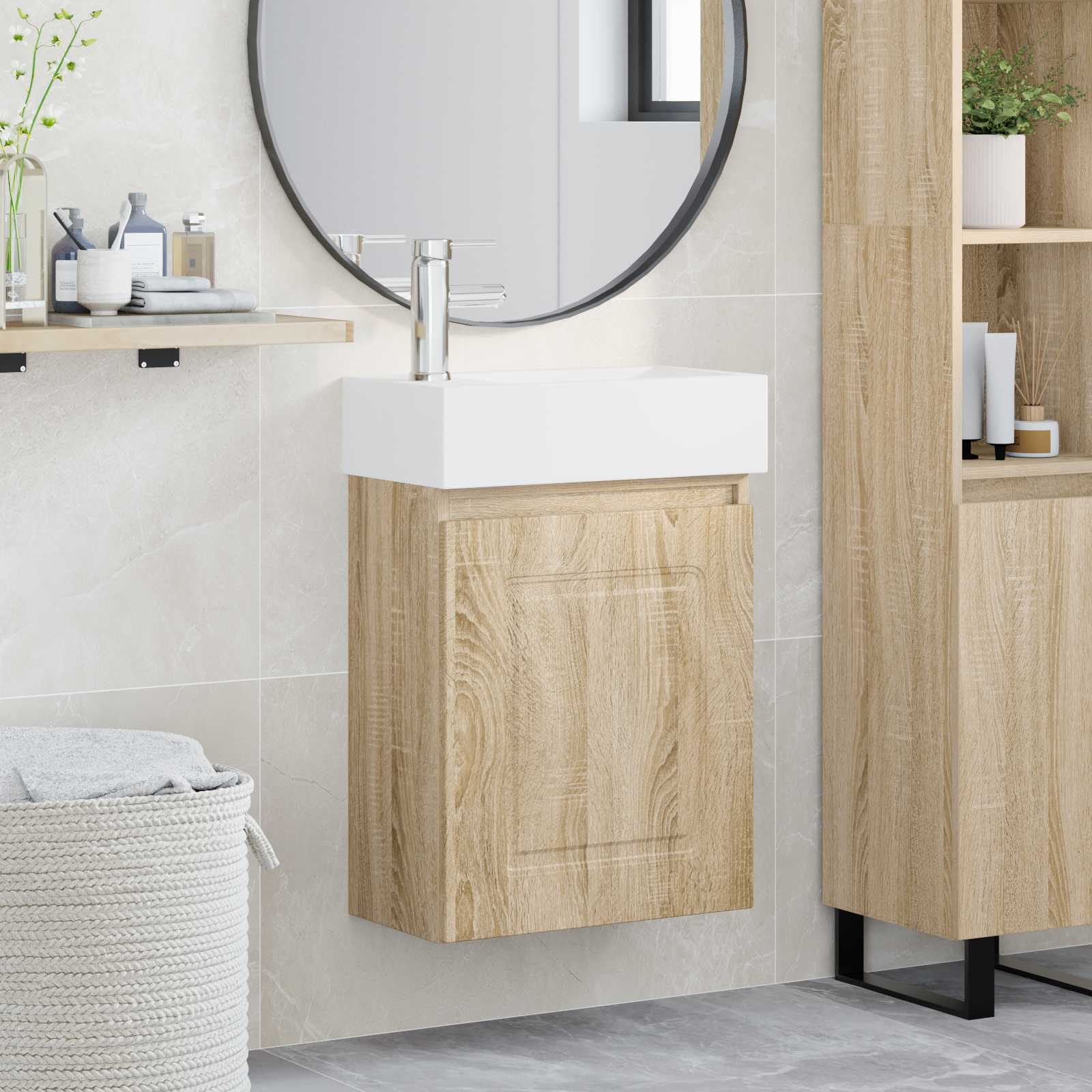 vidaXL Badkamermeubel met kraan Wit 45,5 x 22,5 x 84 cm