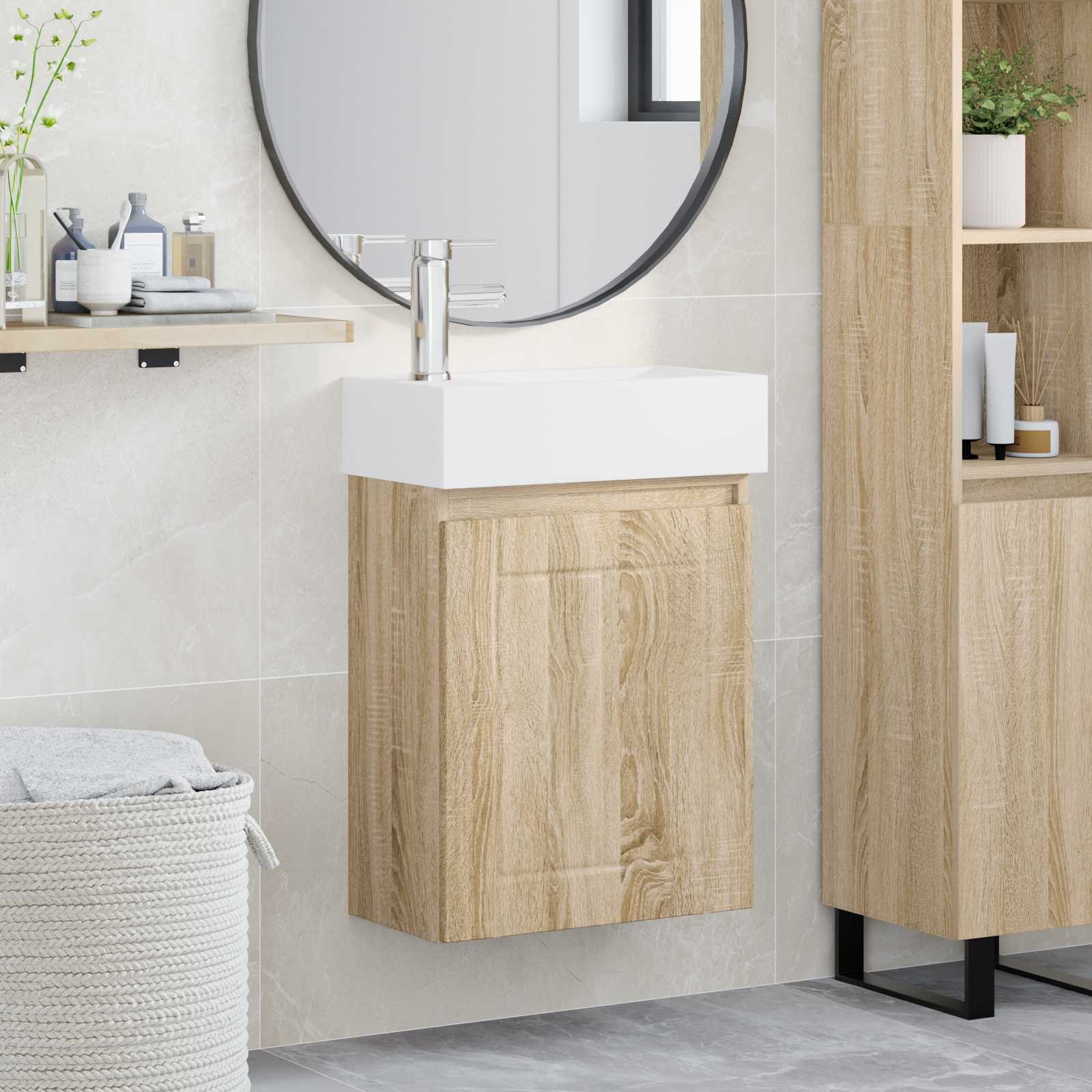 vidaXL Badkamermeubel met kraan Wit 45,5 x 25,5 x 84 cm