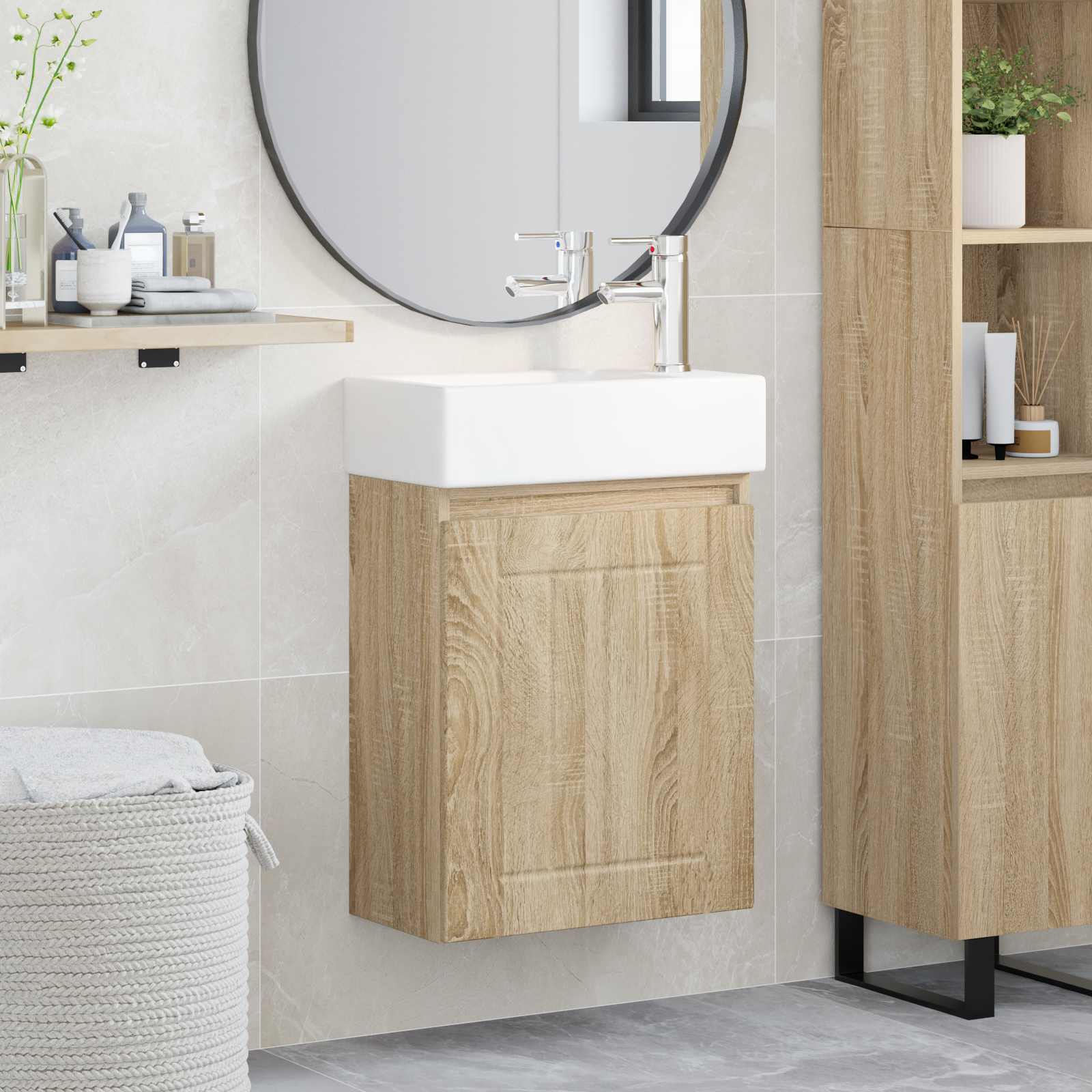 vidaXL Badkamermeubel met kraan Wit 45,5 x 25,5 x 84 cm